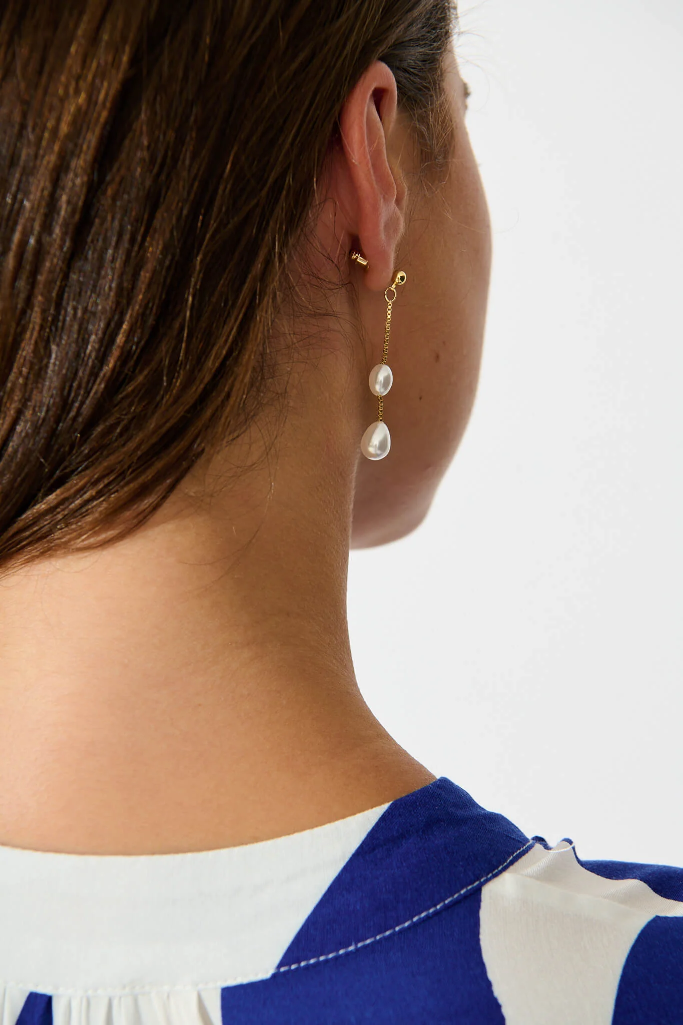 Dainty Drop Pearl Earrings in Gold - Image 4