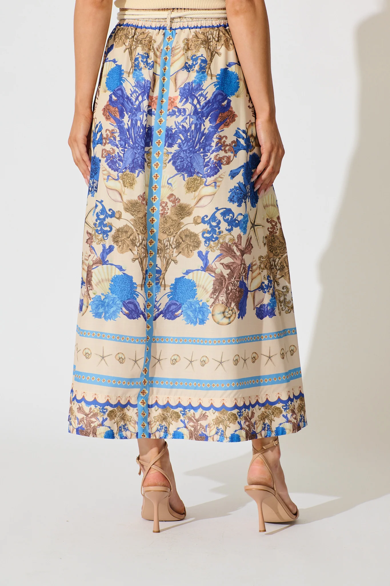 Dalton Maxi Skirt in Blue with Multi Floral Placement Cotton Blend - Image 3