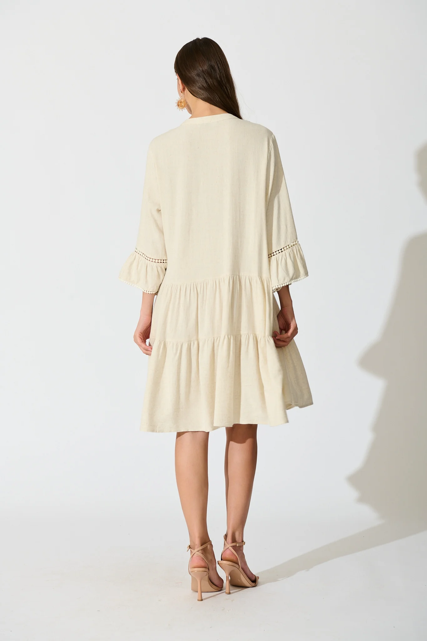 Damela Smock Dress in Oatmeal Linen - Image 4