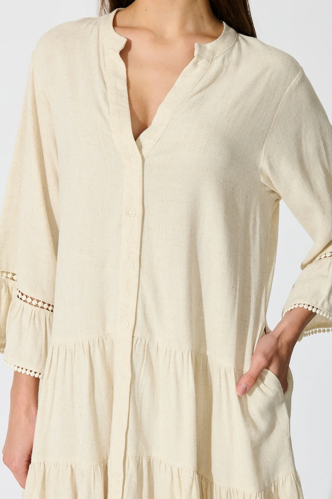 Damela Smock Dress in Oatmeal Linen - Image 5