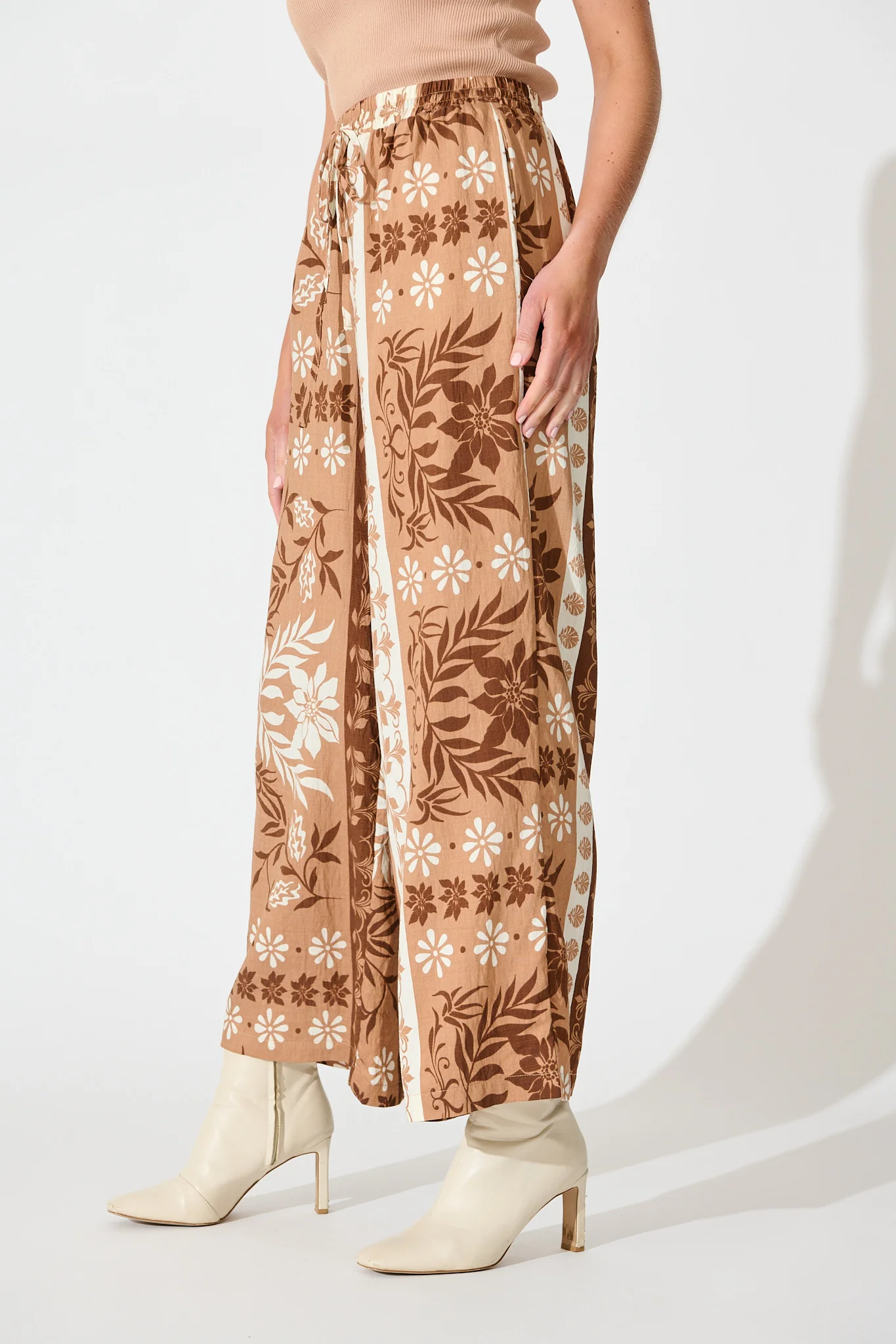 Danbury Pant in Brown and White Print - Image 2