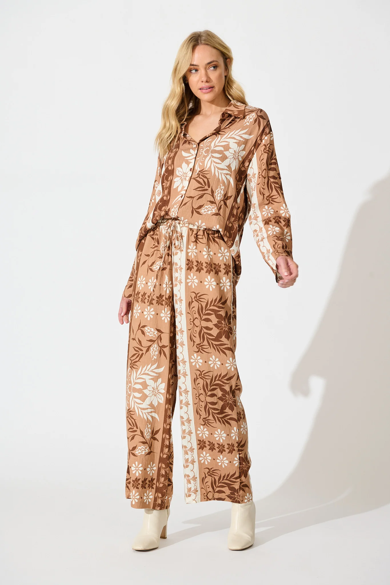 Danbury Pant in Brown and White Print - Image 5