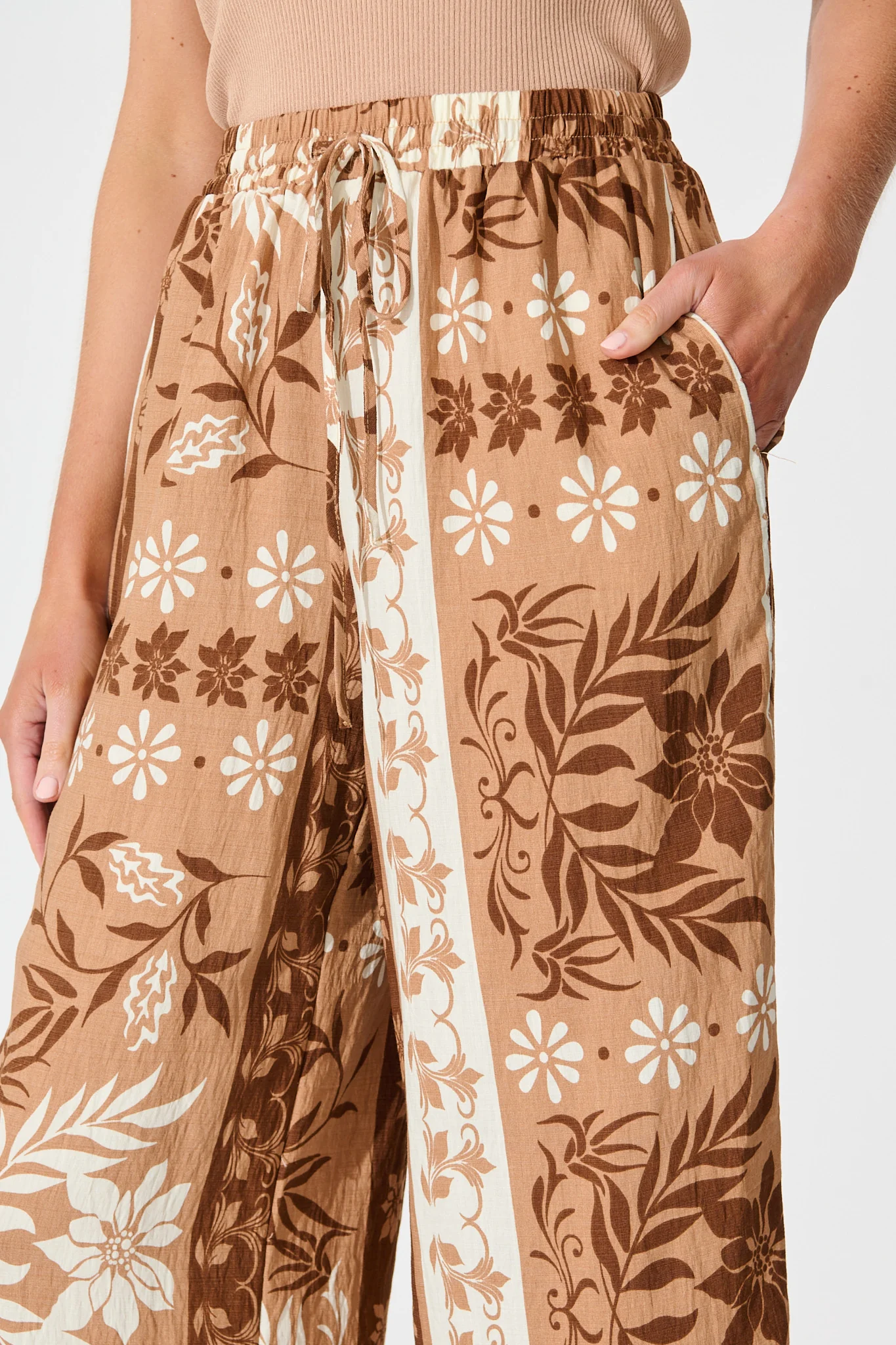 Danbury Pant in Brown and White Print - Image 6