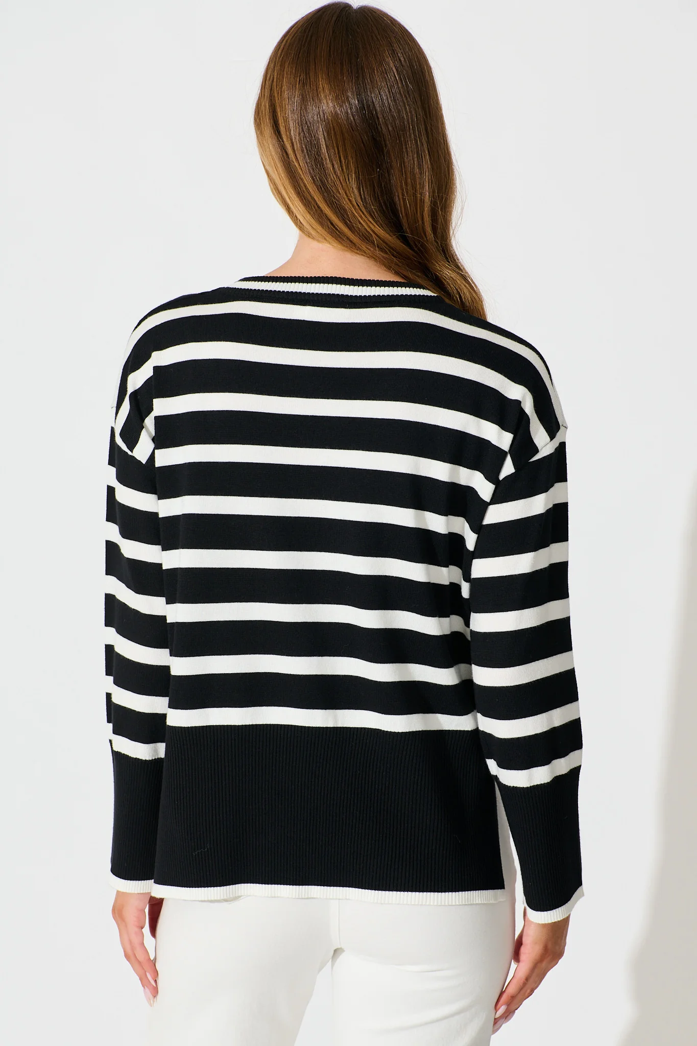 Dania Knit in Black with White Stripe Cotton Blend - Image 3