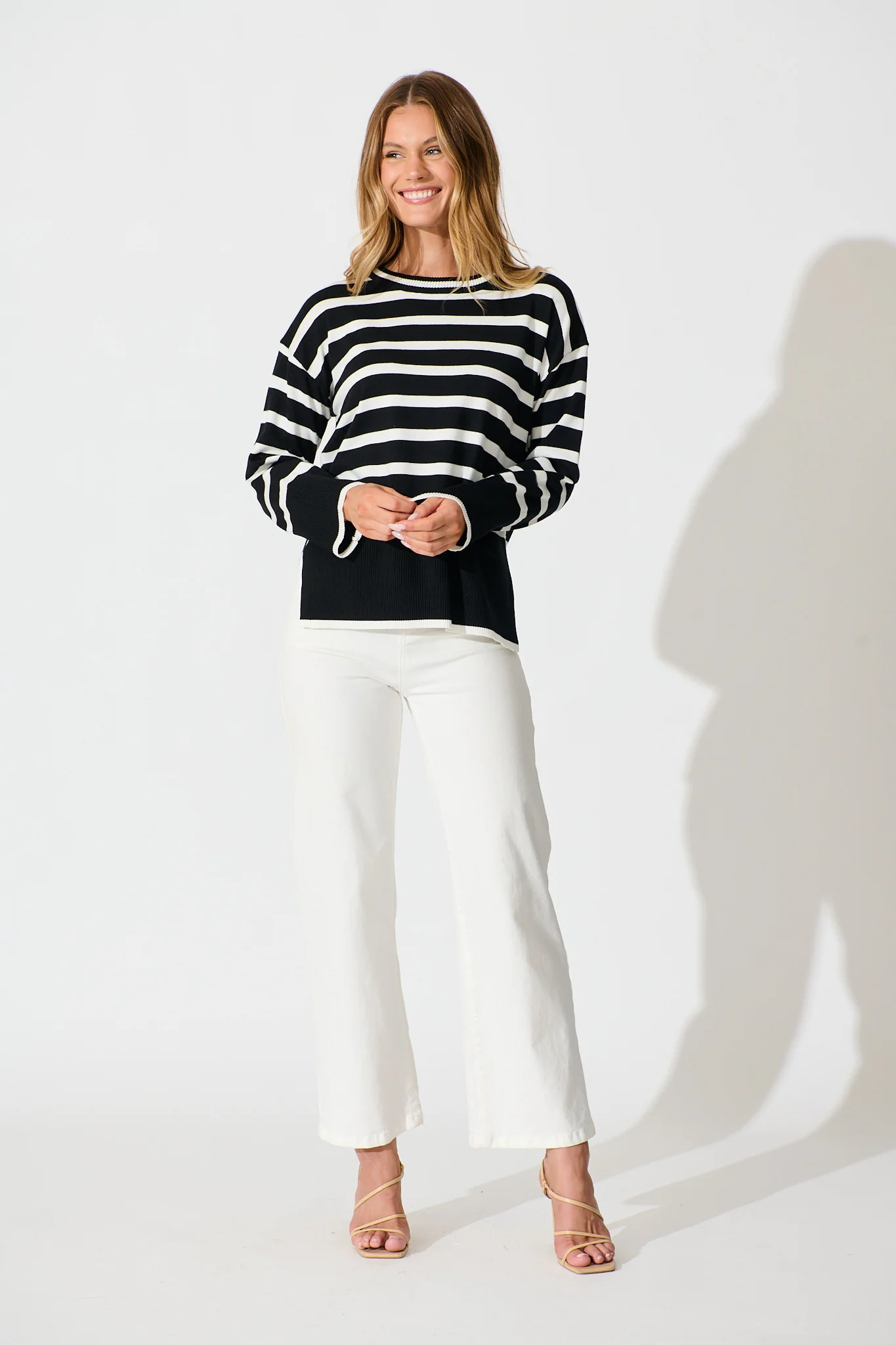 Dania Knit in Black with White Stripe Cotton Blend - Image 4