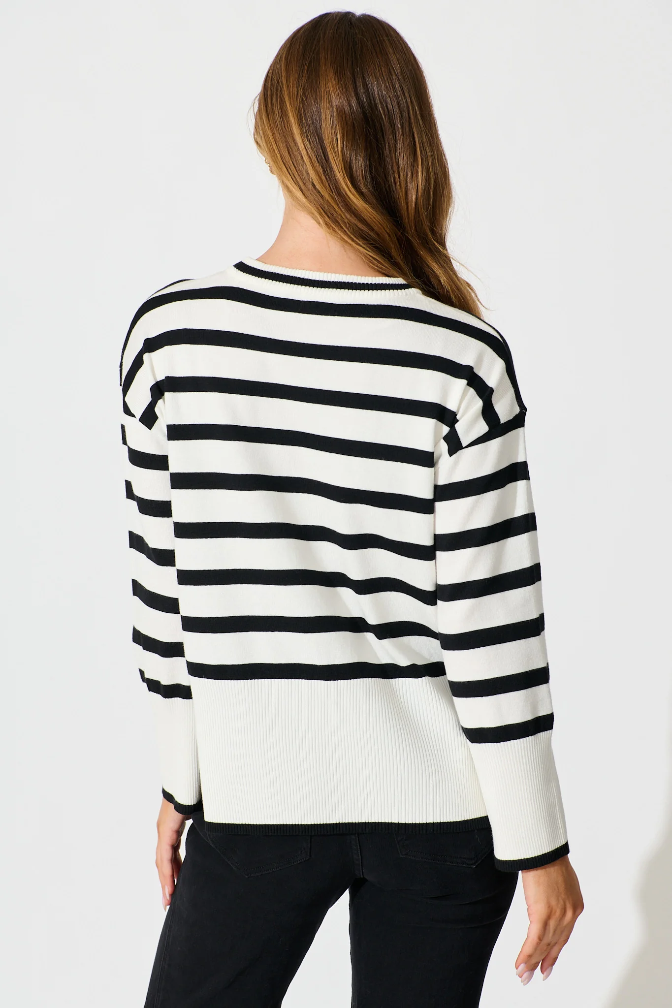 Dania Knit in White with Black Stripe Cotton Blend - Image 3