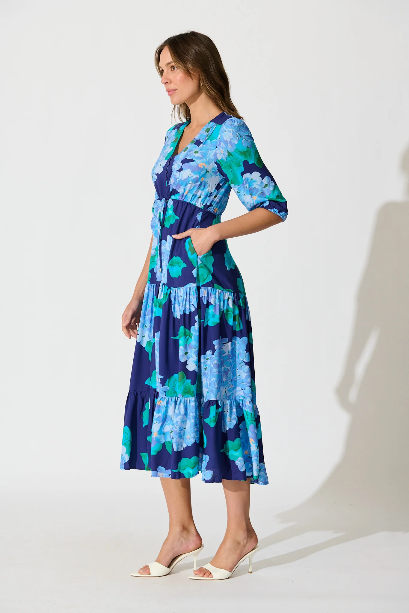 Danielle Midi Dress in Blue Floral - Image 3
