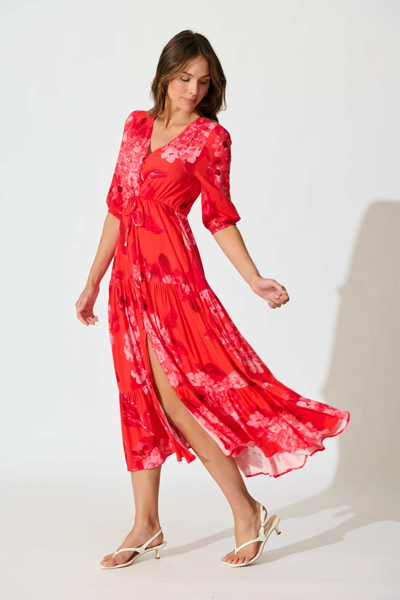 Danielle Midi Dress in Red Floral - Image 3
