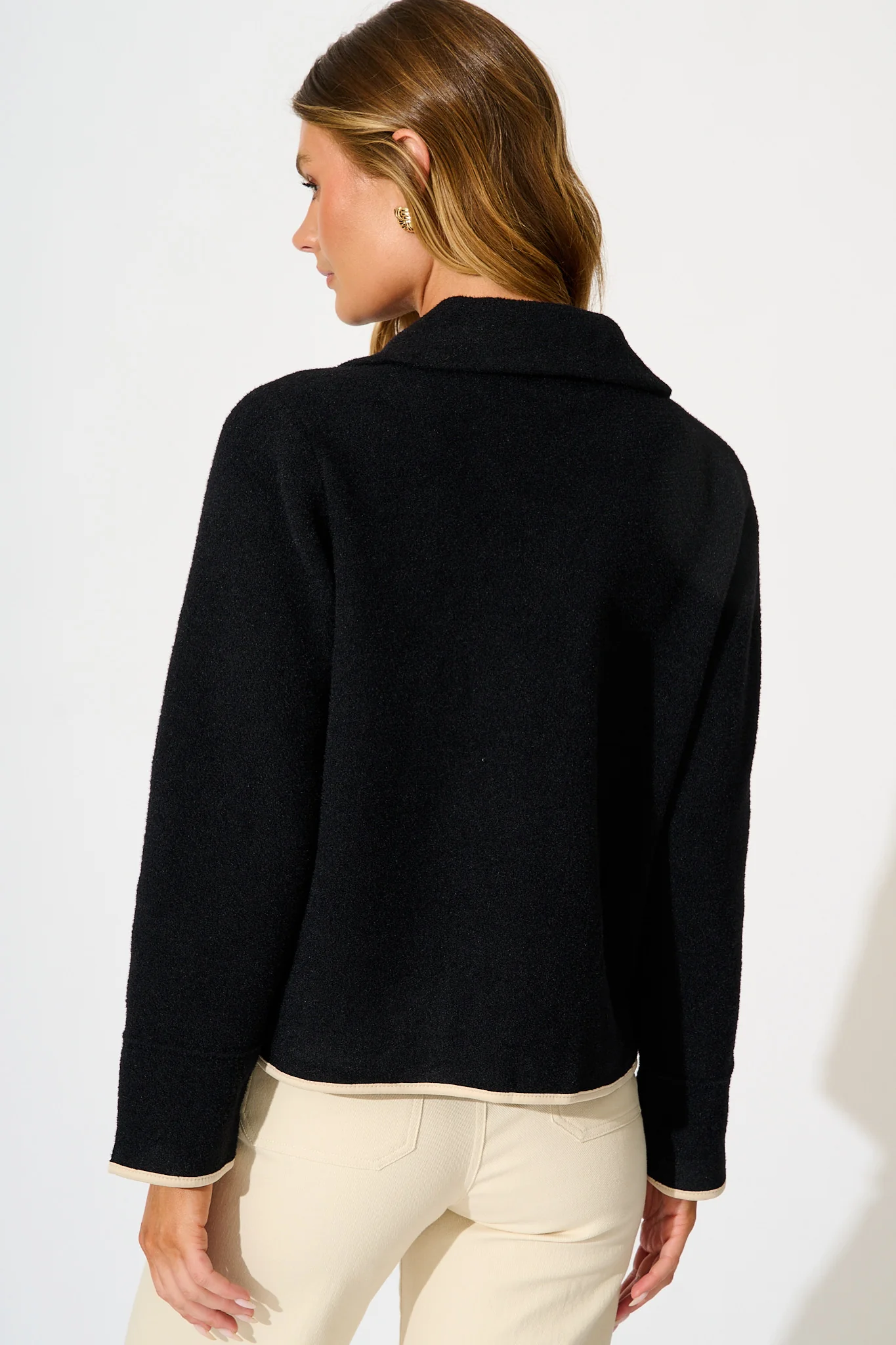 Danika Jacket in Black with Cream Contrast Trim - Image 3