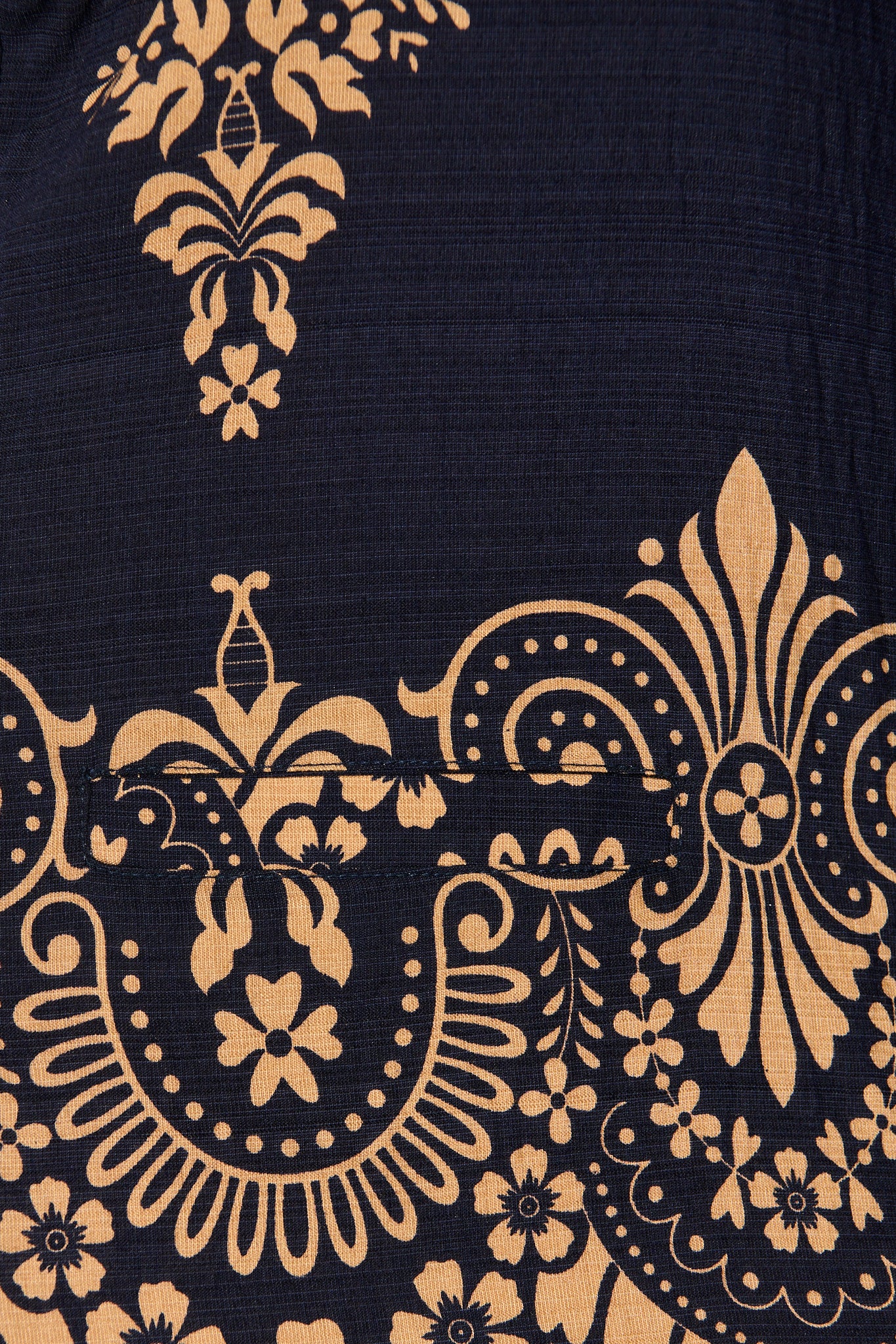 Dannica Tie Front Top in Navy with Tan Boho Linen Blend - Image 7