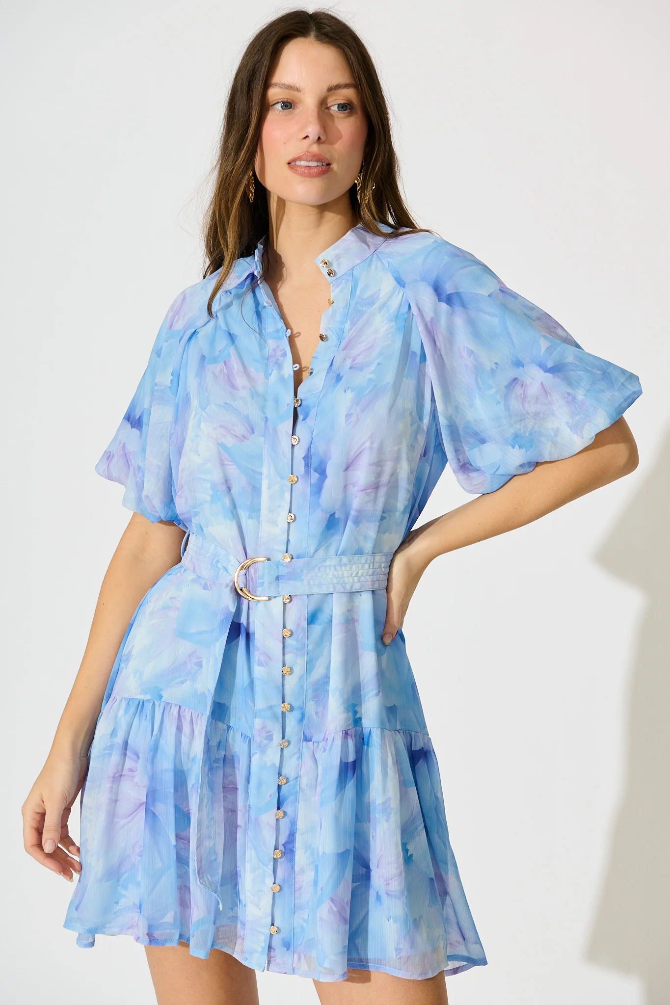 Dawnfall Dress in Blue Floral Chiffon - Image 2