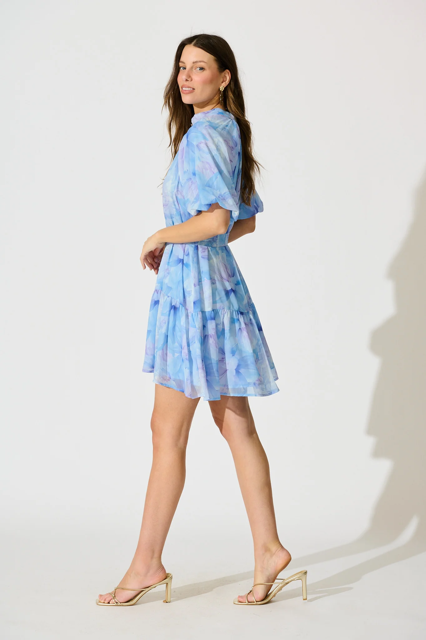 Dawnfall Dress in Blue Floral Chiffon - Image 3