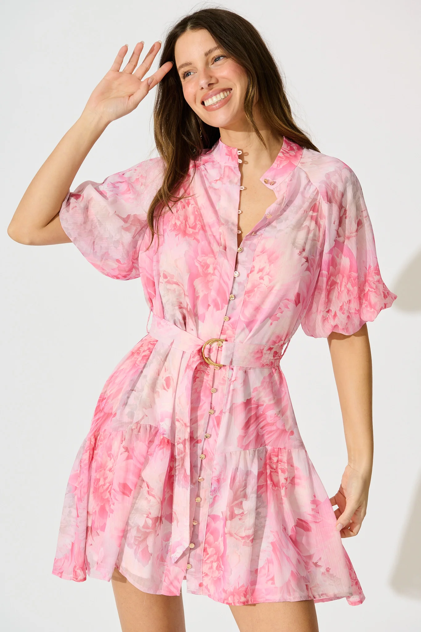 Dawnfall Dress in Pink Floral Chiffon - Image 2