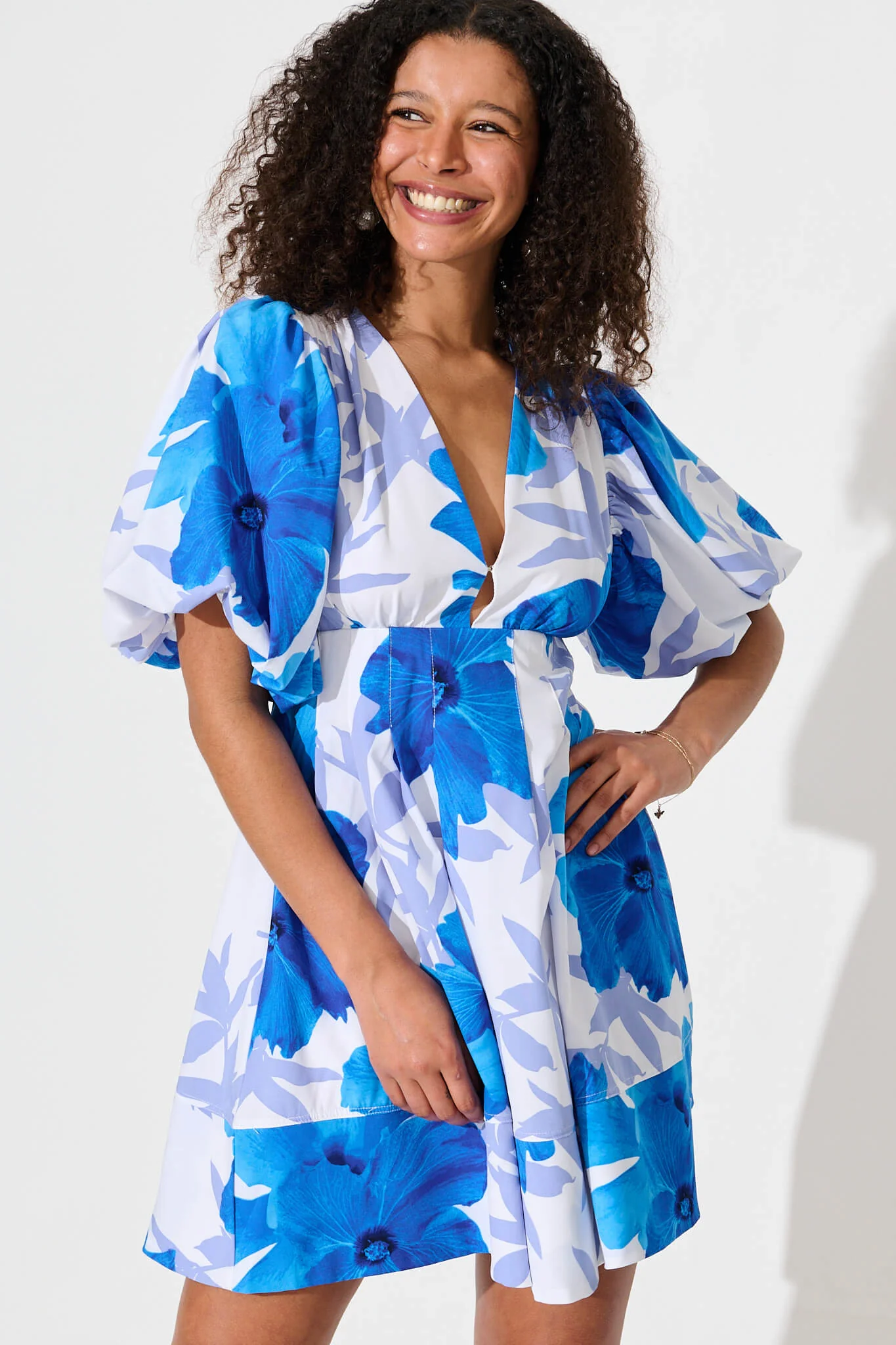 Daydream Dress In White With Blue Flower - Image 5
