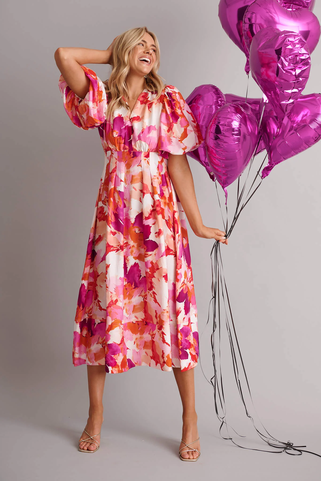 Daydreamer Midi Dress in White with Pink Multi Floral - Image 4