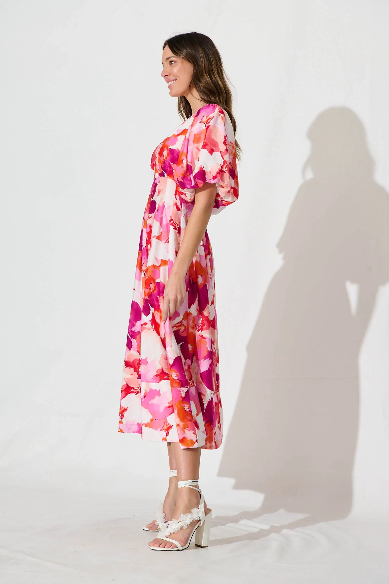 Daydreamer Midi Dress in White with Pink Multi Floral - Image 6