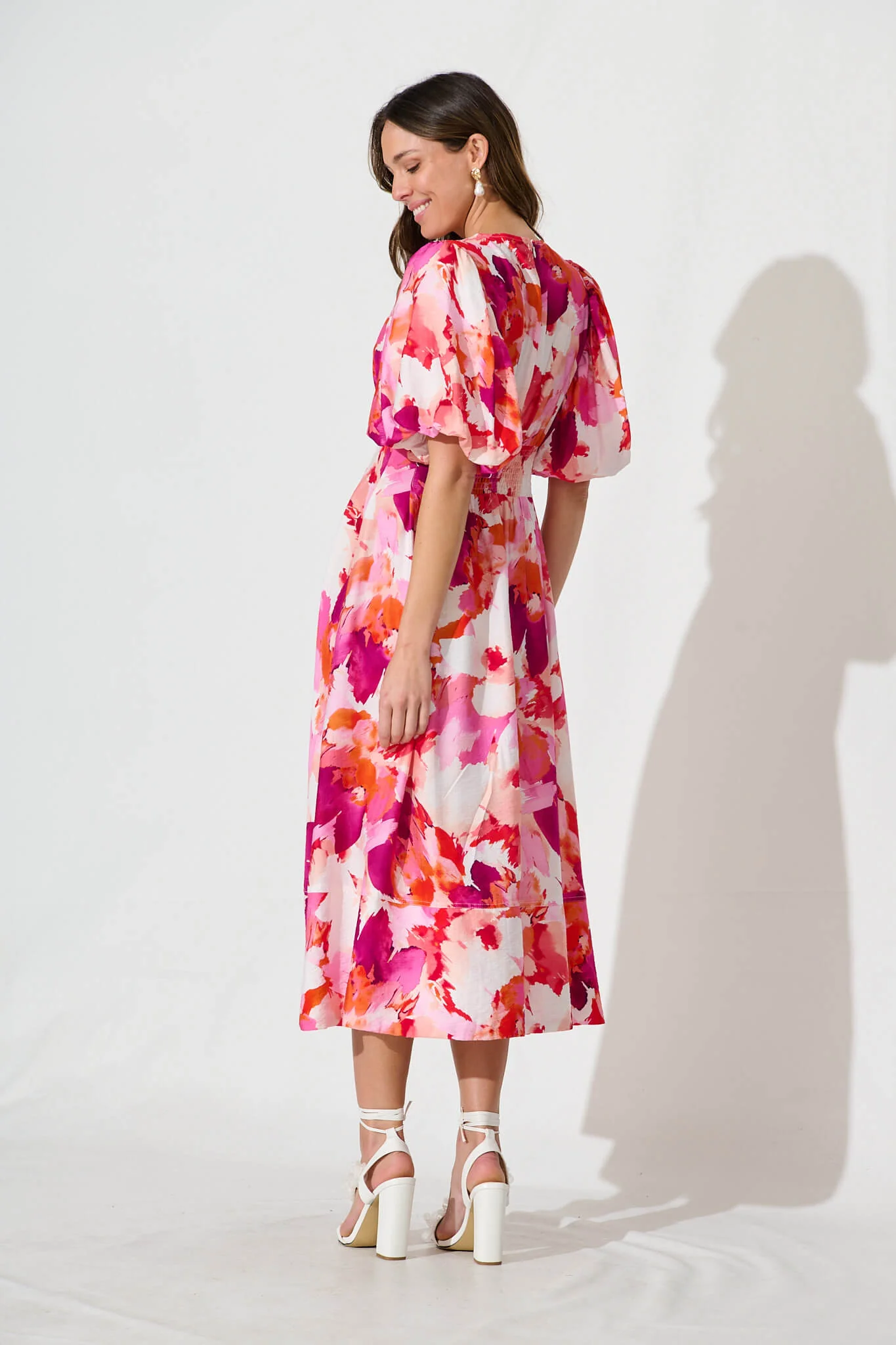 Daydreamer Midi Dress in White with Pink Multi Floral - Image 7