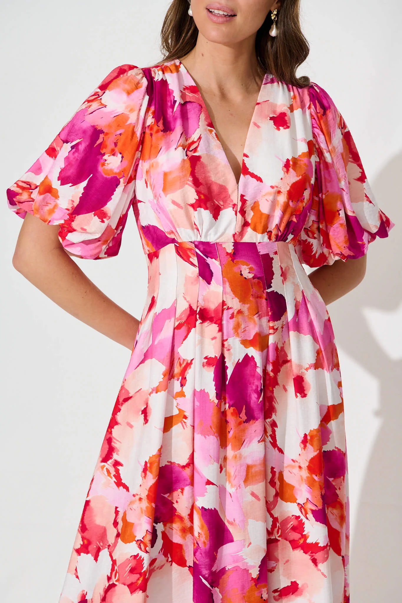 Daydreamer Midi Dress in White with Pink Multi Floral - Image 8