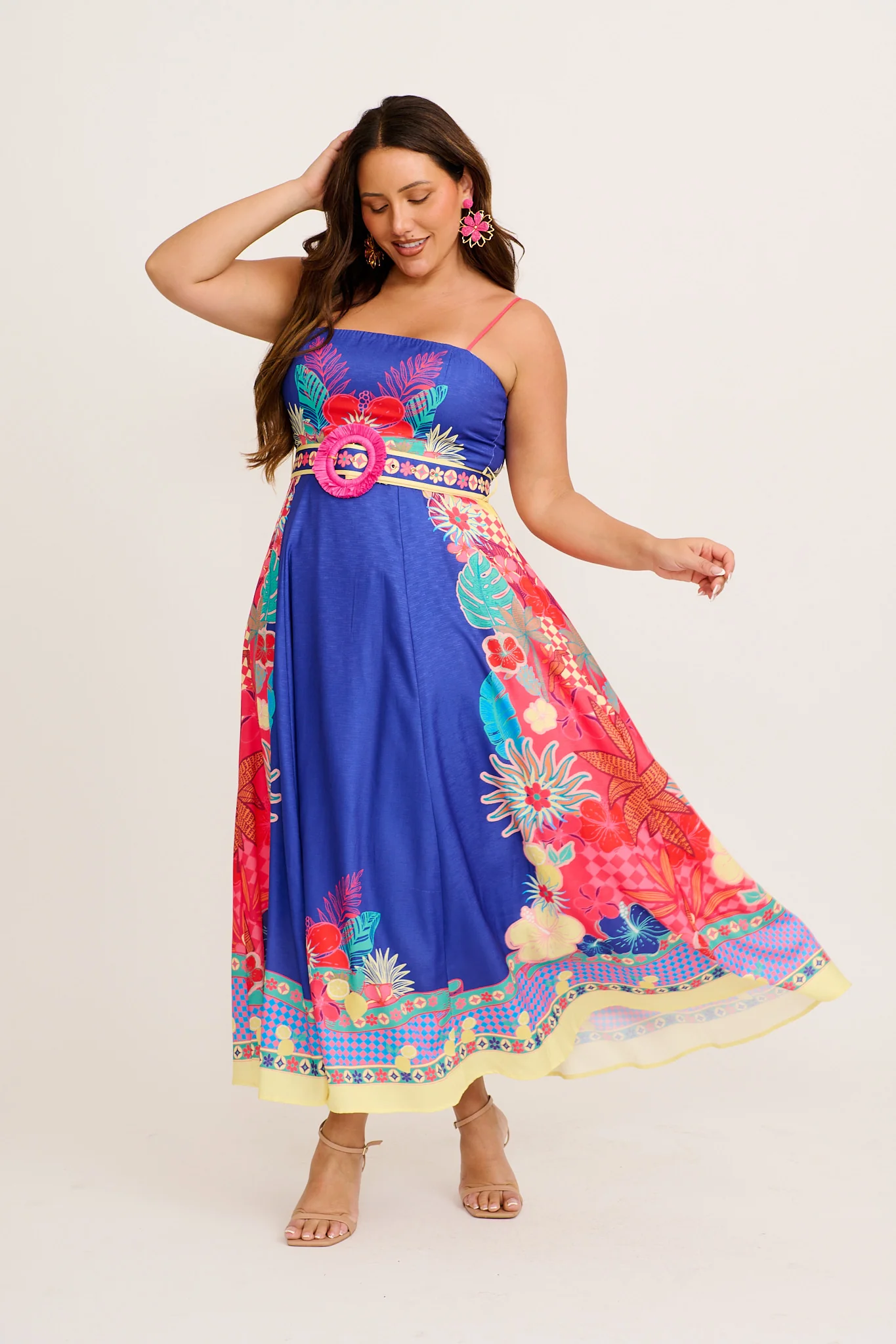 Daylight Dream Maxi Sundress in Blue with Multi Print Linen Blend
