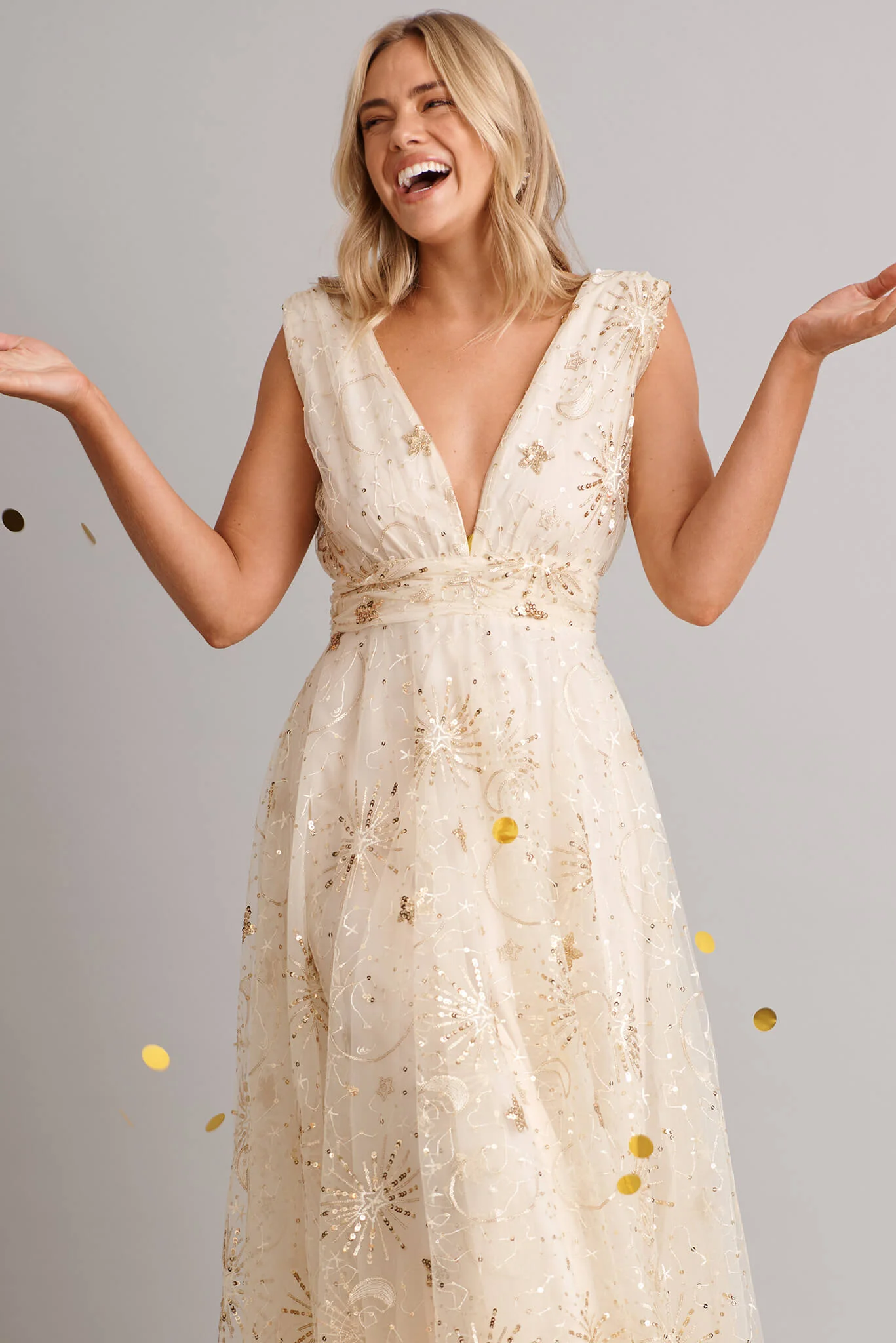 Dazzle Maxi Dress In Gold Sequin Tulle - Image 3