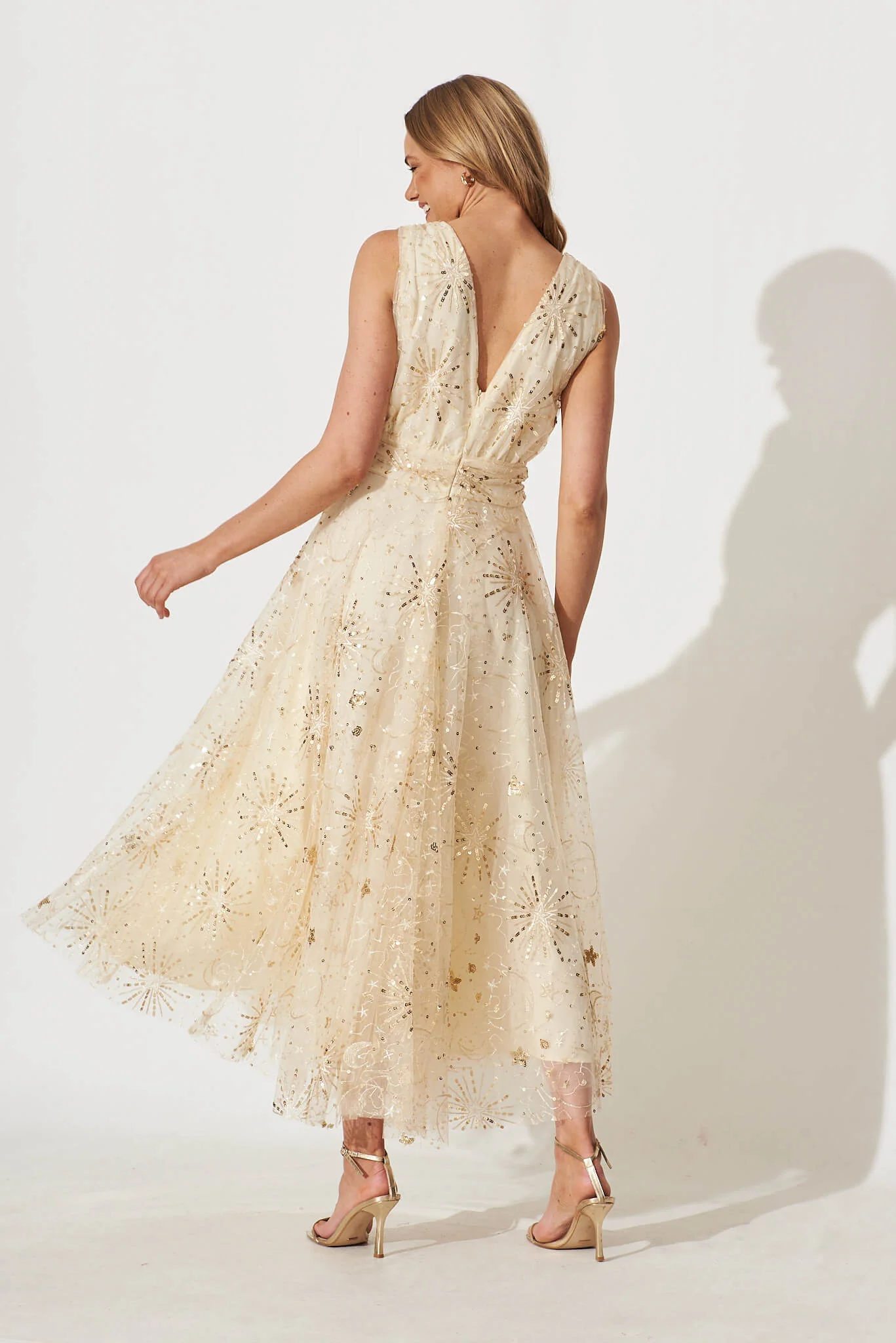 Dazzle Maxi Dress In Gold Sequin Tulle - Image 7