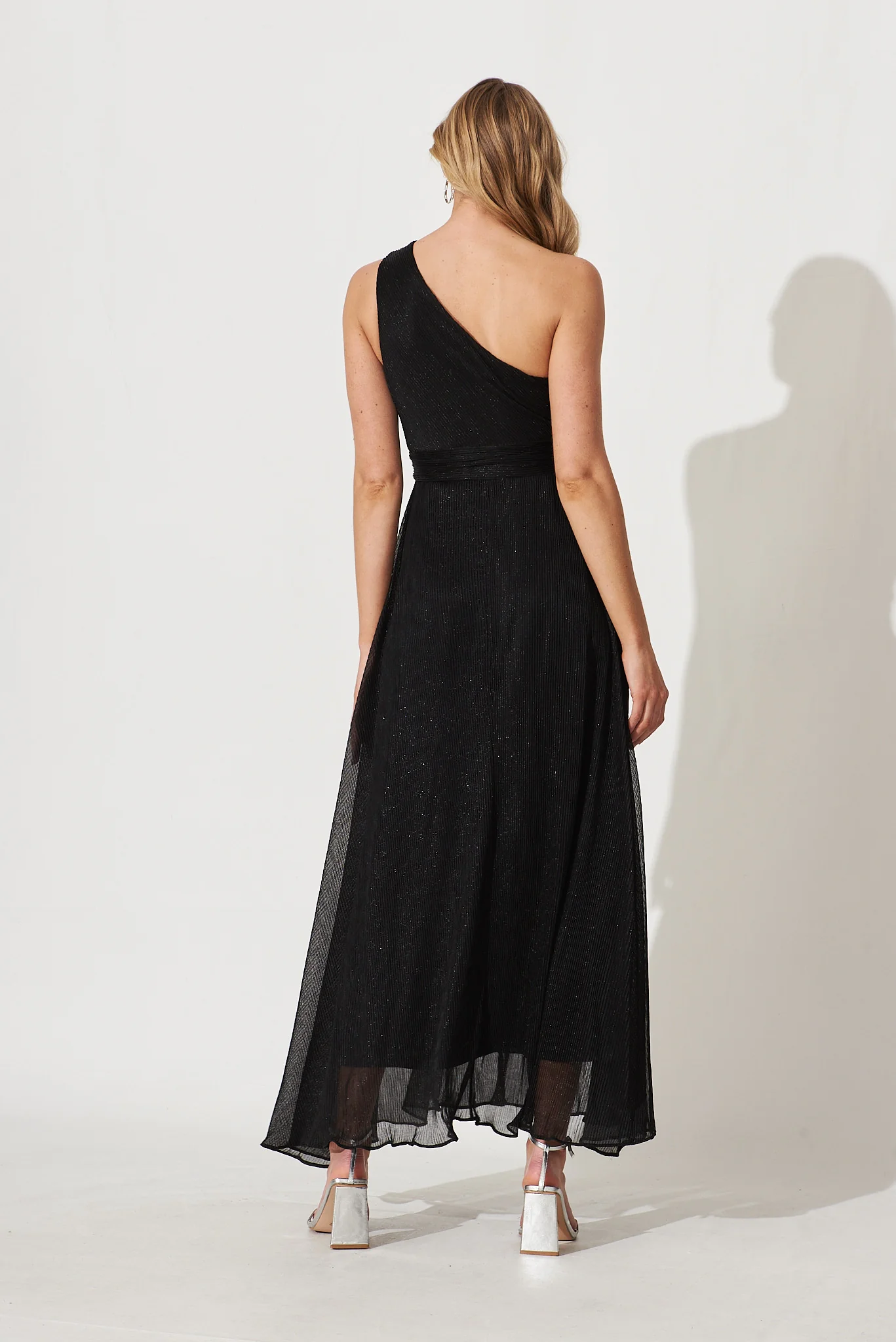 Dazzling One Shoulder Maxi Dress In Black Lurex - Image 8