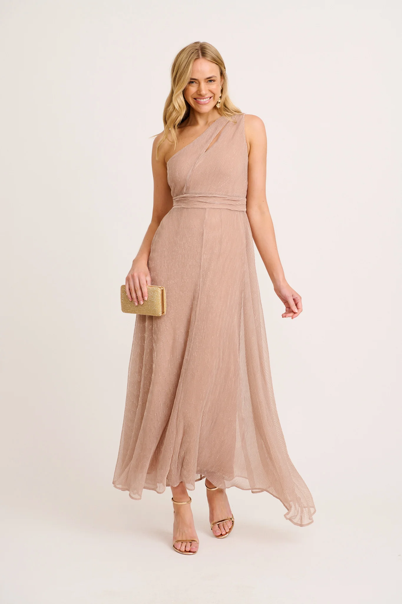 Dazzling One Shoulder Maxi Dress in Rose Gold - Image 6