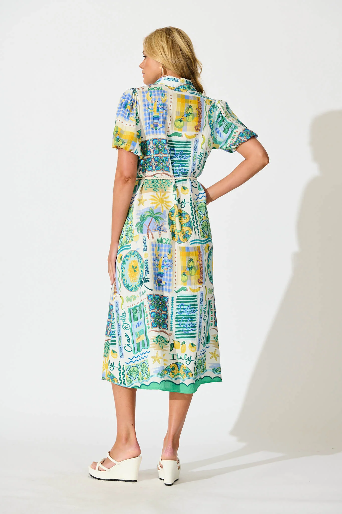 Dearest Midi Shirt Dress In Green Multi Border Print - Image 4