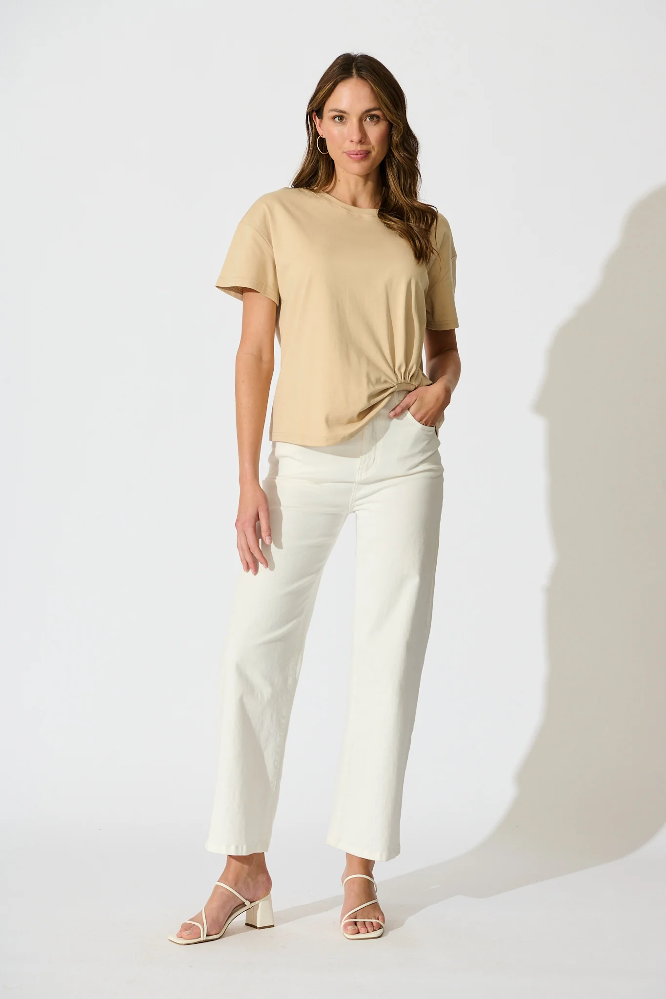 Dela T Shirt In Beige Cotton Blend - Image 4