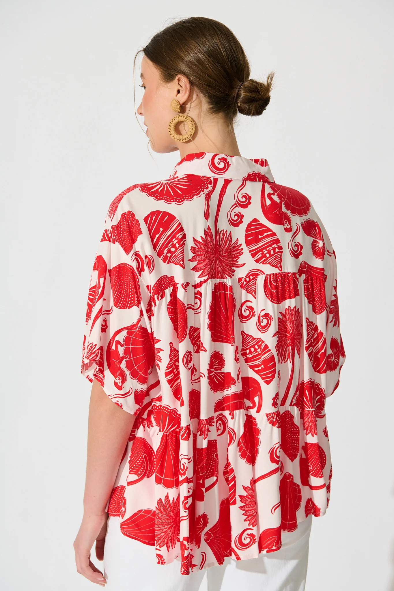 Deltina Shirt in Off White with Red Shell Print - Image 3
