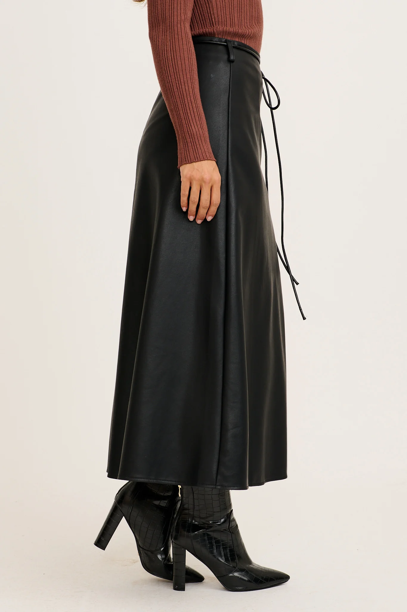 Demi Maxi Skirt in Black Leatherette - Image 2
