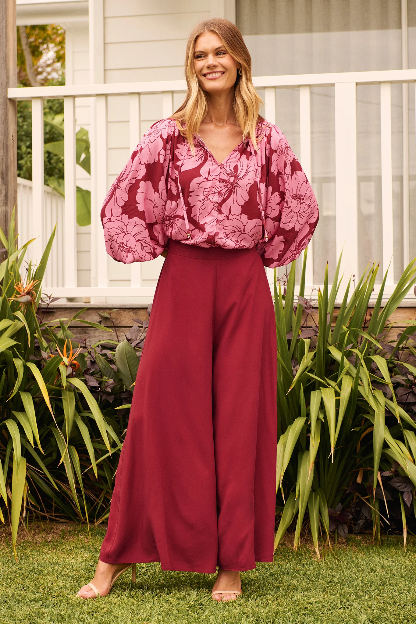 Devotion Top in Wine with Pink Floral - Image 3