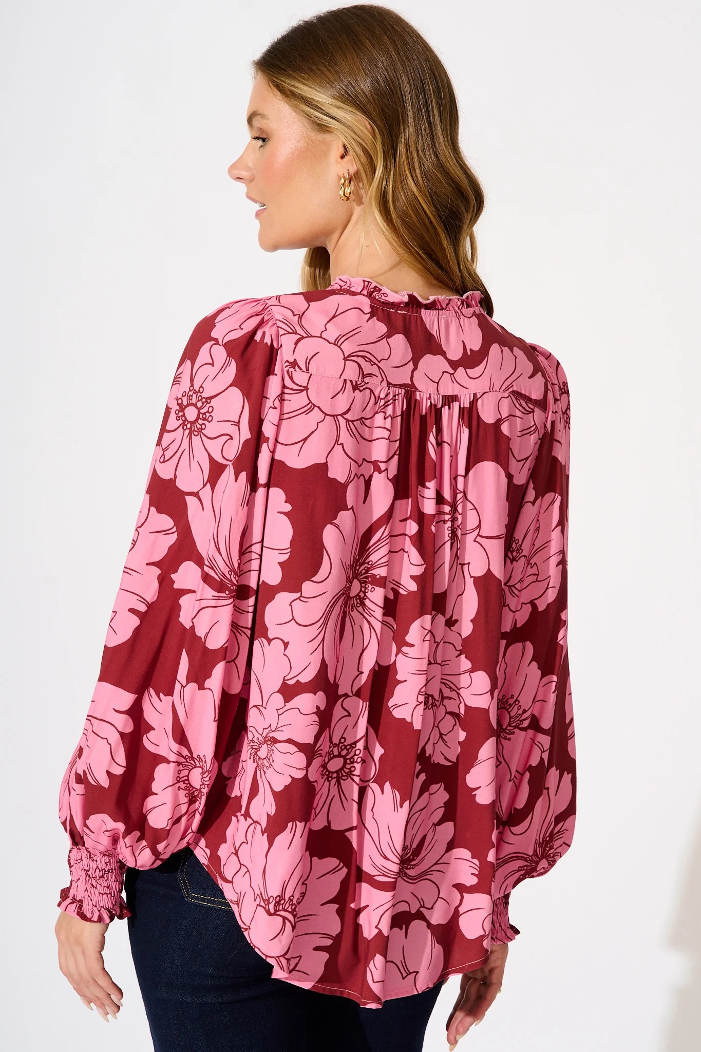Devotion Top in Wine with Pink Floral - Image 6