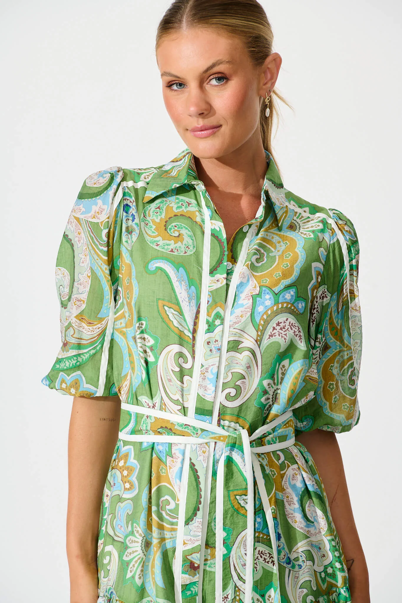 Dion Maxi Shirt Dress In Green Multi Print - Image 5