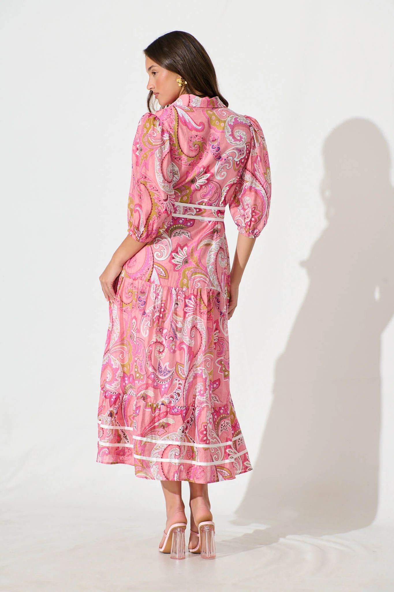 Dion Maxi Shirt Dress In Multi Pink Print - Image 4