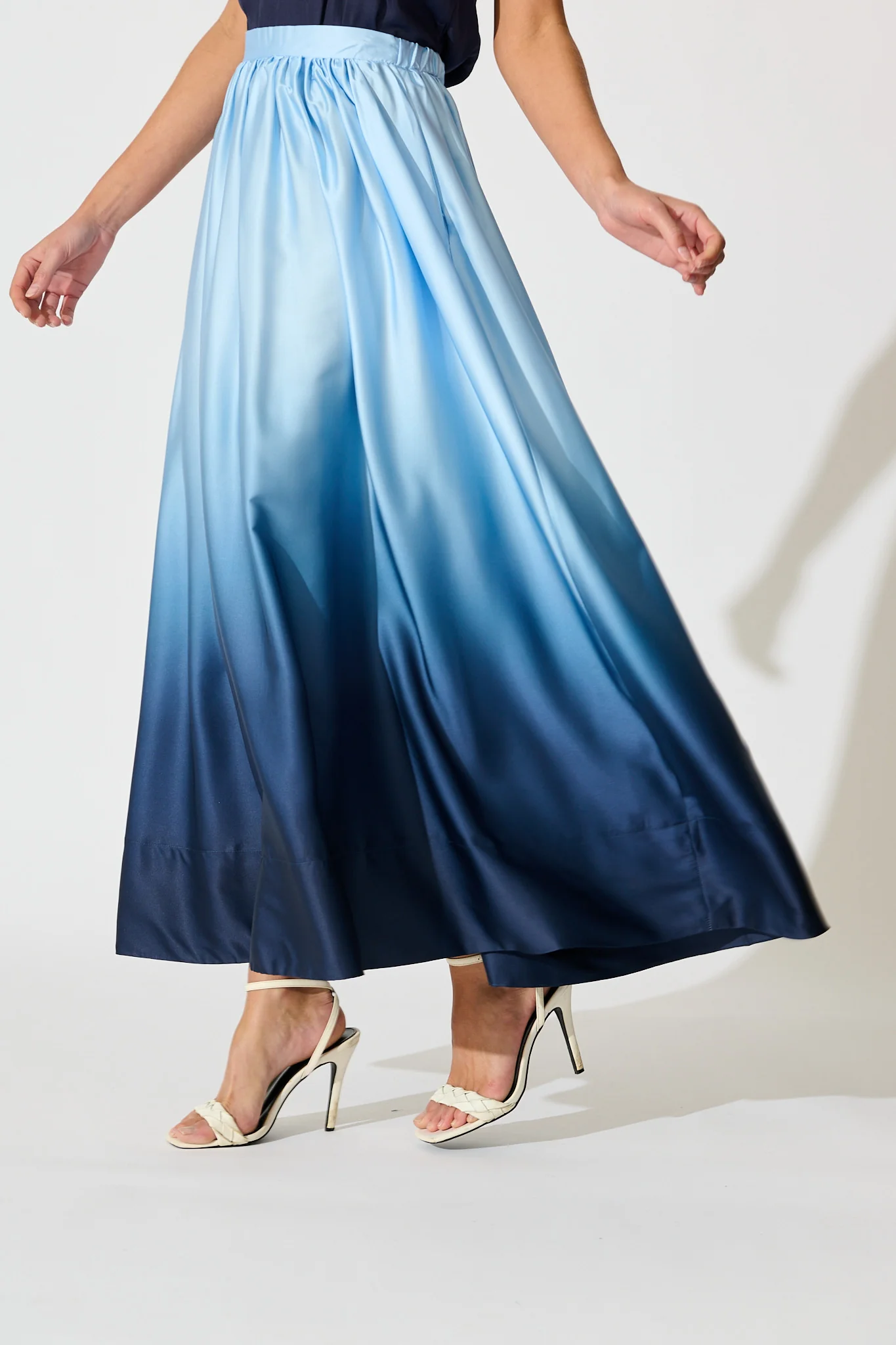 Dip and Dusk Maxi Ombre Skirt in Blue Satin - Image 2