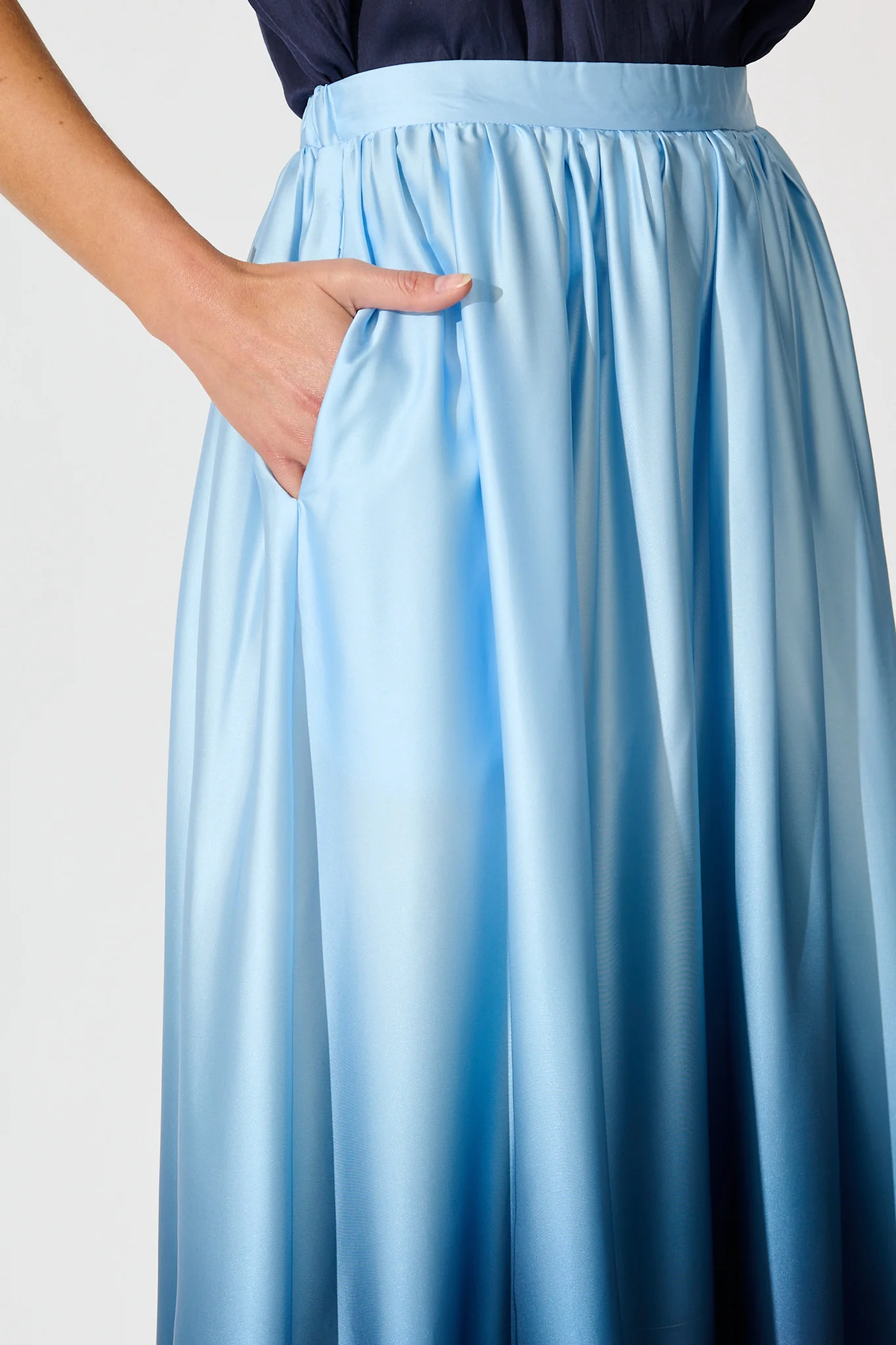 Dip and Dusk Maxi Ombre Skirt in Blue Satin - Image 5