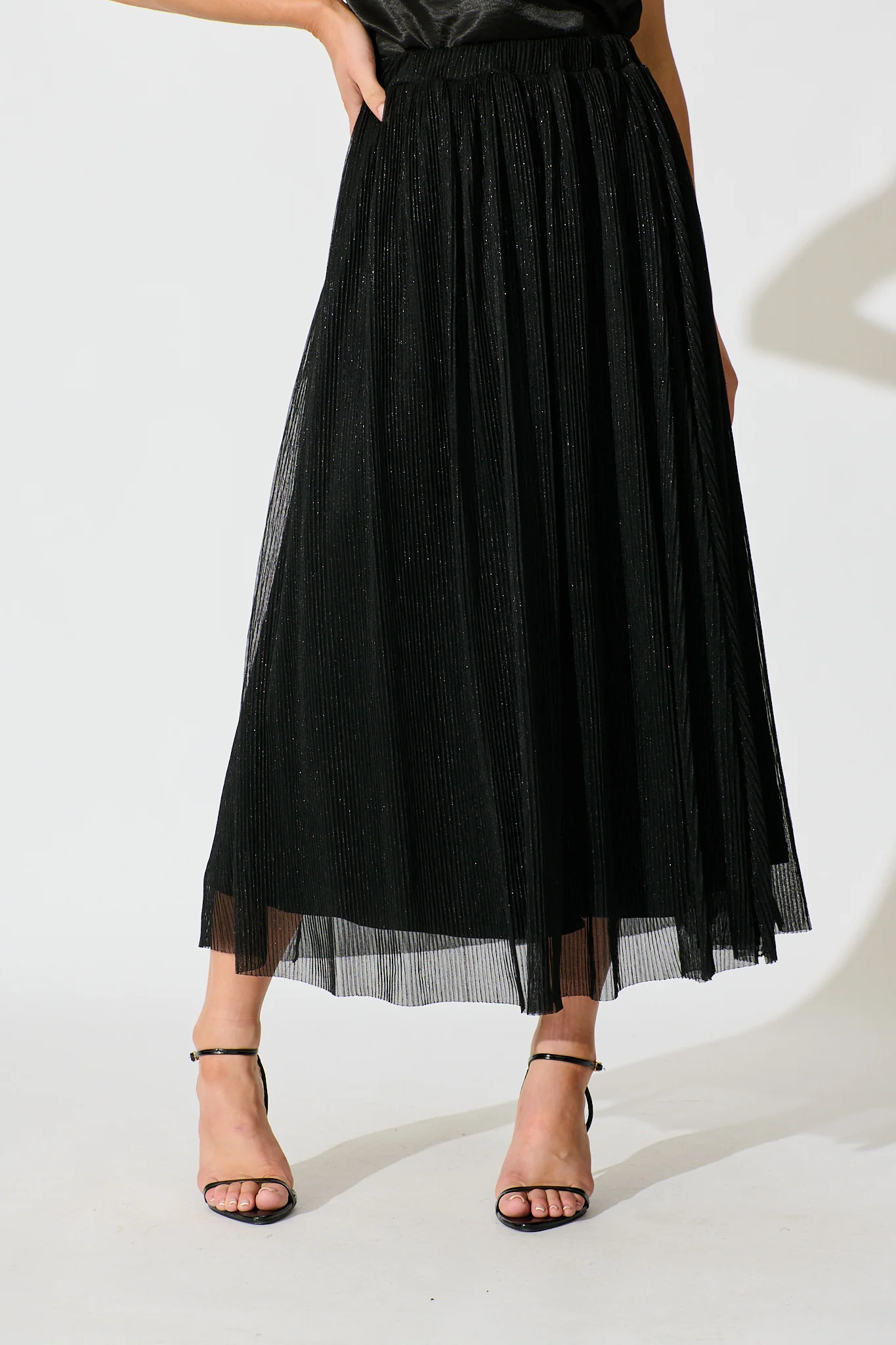 Dip and Dusk Maxi Skirt in Black Lurex Chiffon