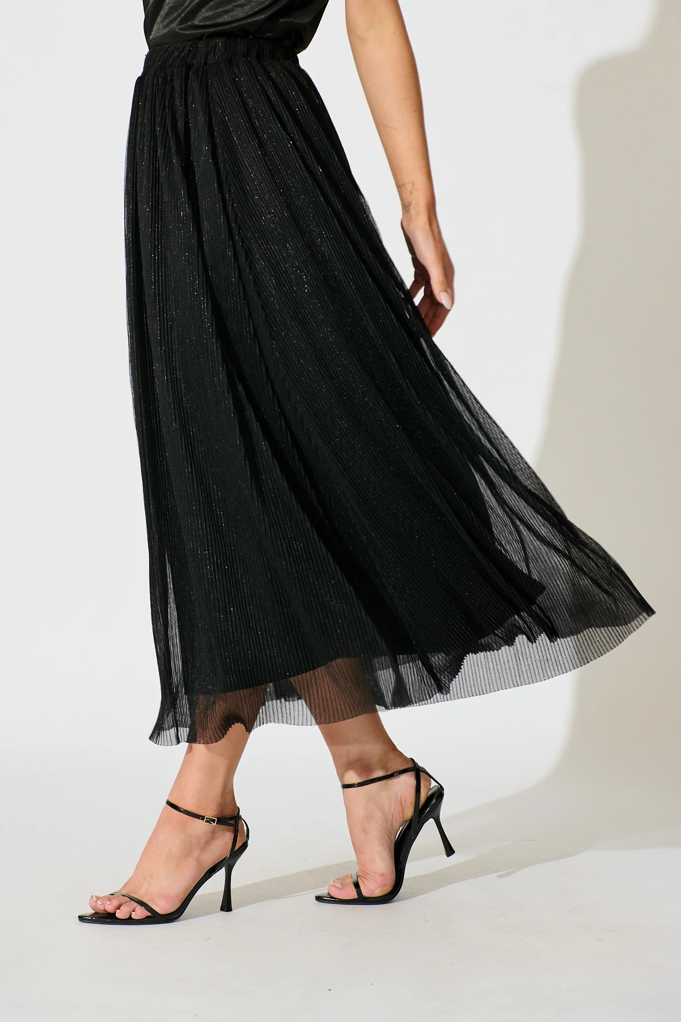 Dip and Dusk Maxi Skirt in Black Lurex Chiffon - Image 2