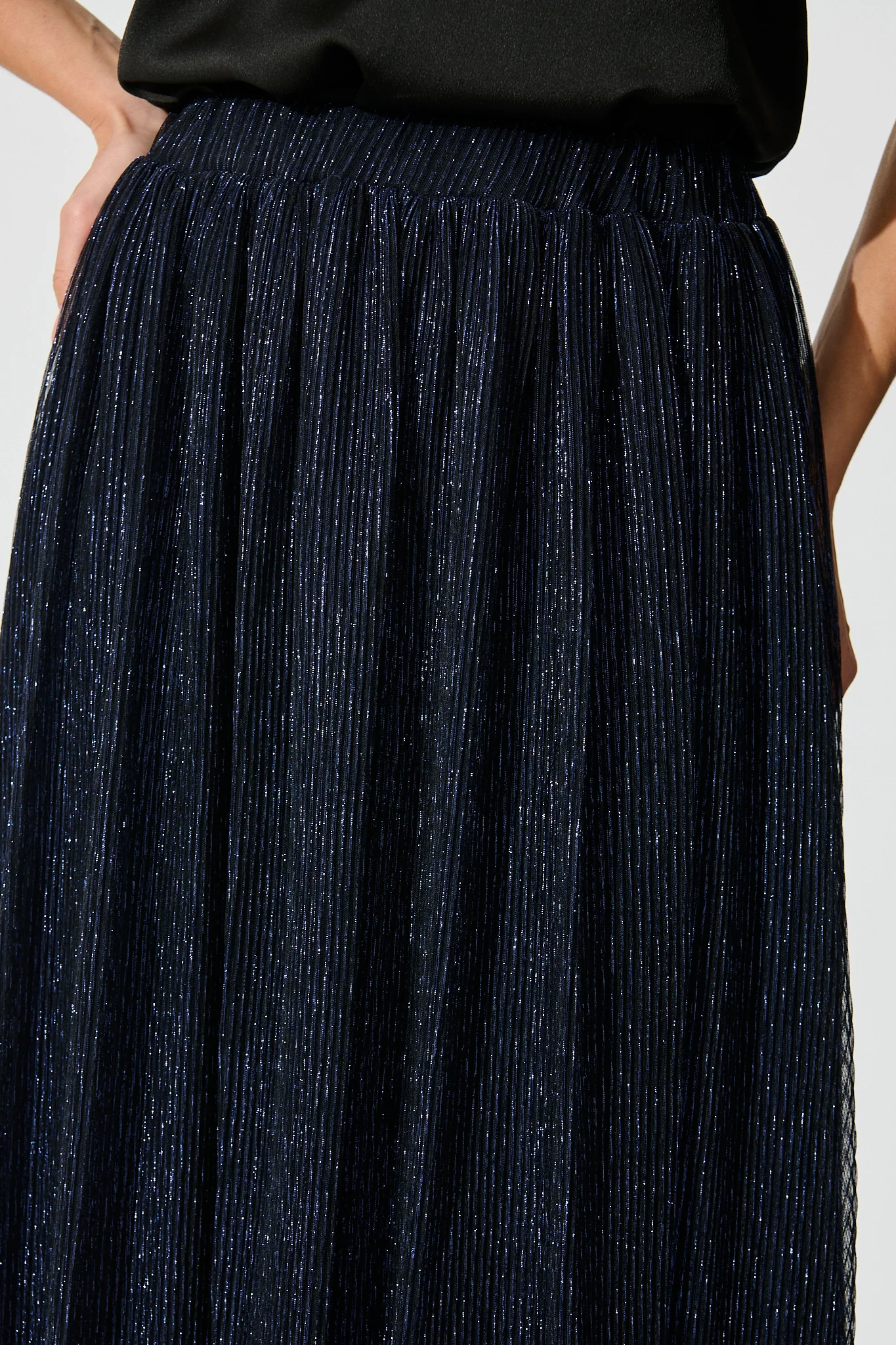 Dip and Dusk Maxi Skirt in Navy Lurex Chiffon - Image 5