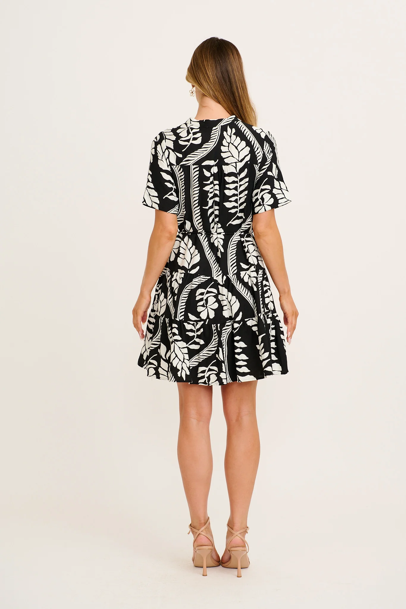 Diva Delight Dress in Black with White Leaf Print - Image 4