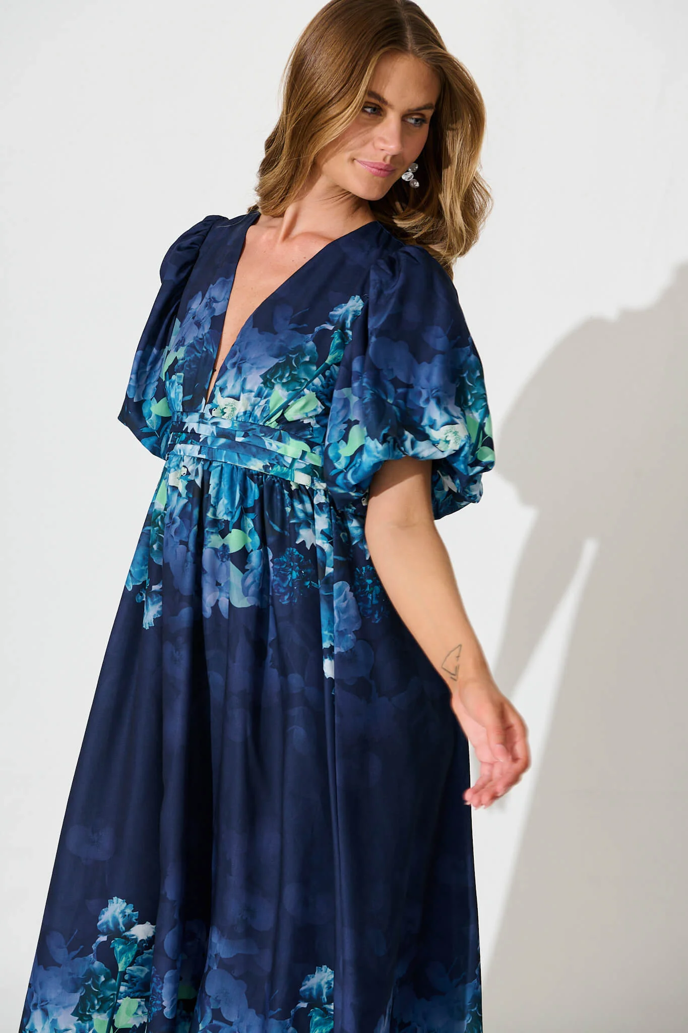 Divine Maxi Dress In Navy With Sage Multi Floral Print - Image 6