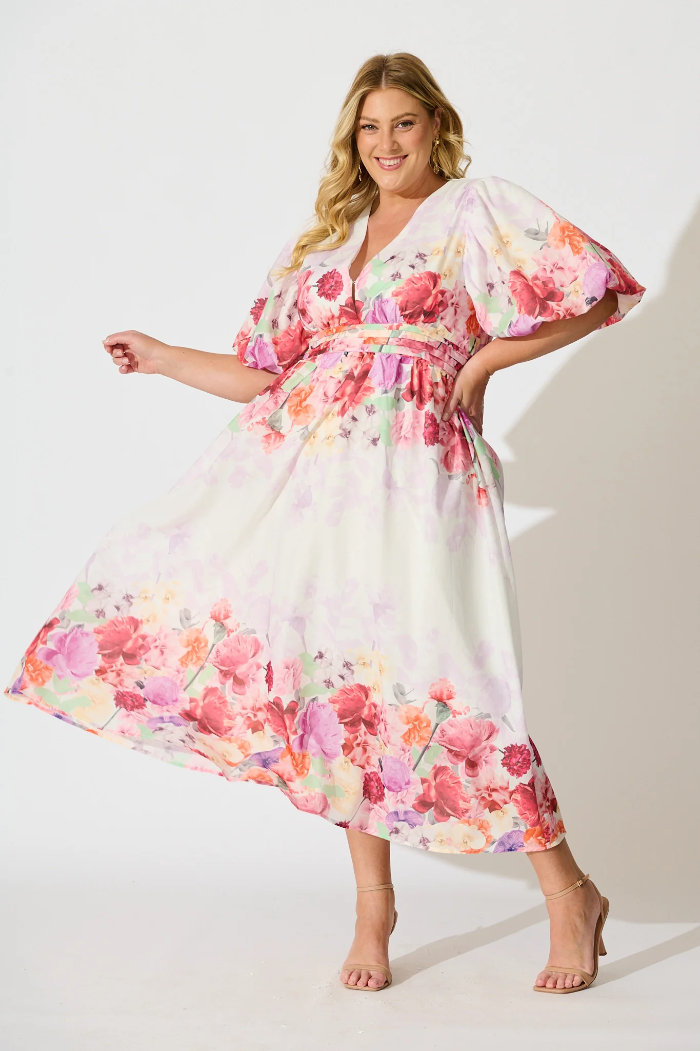 Divine Maxi Dress In White With Pink Multi Floral Print - Image 7