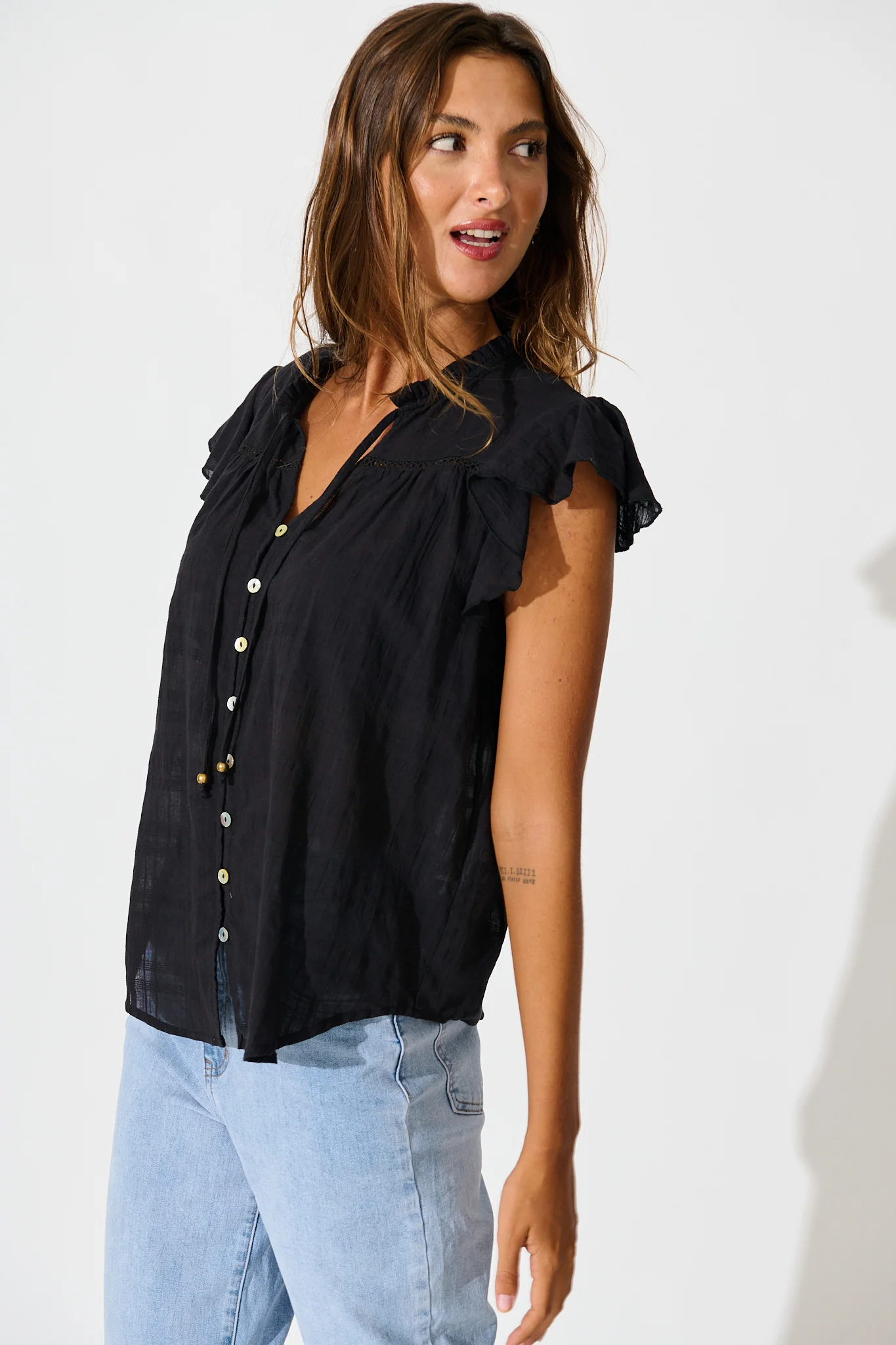 Donelle Shirt in Black Cotton - Image 2