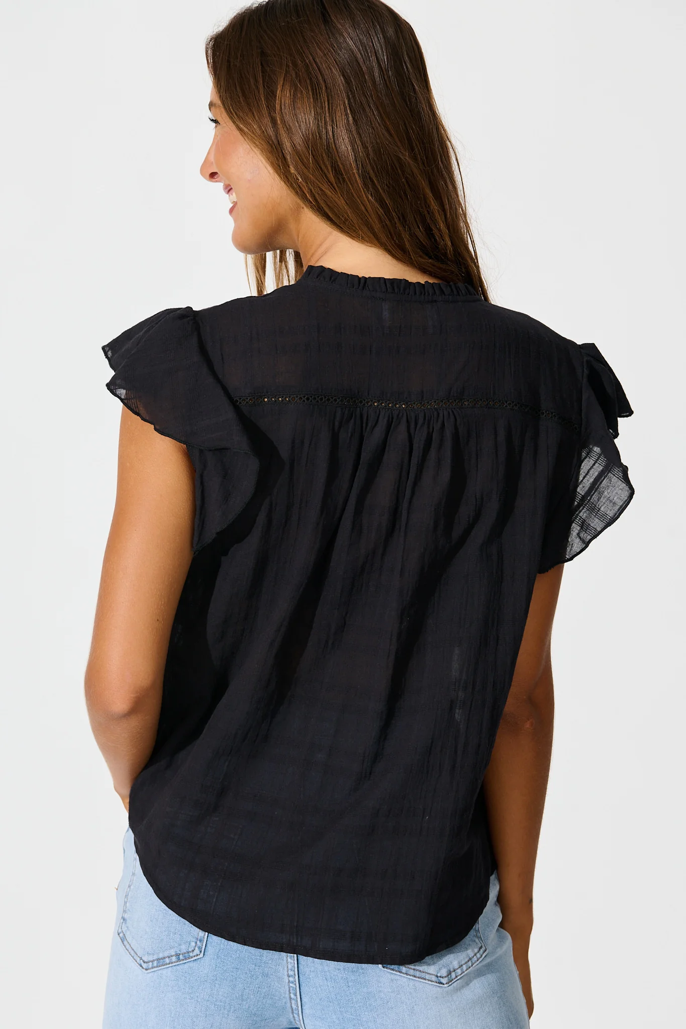 Donelle Shirt in Black Cotton - Image 3
