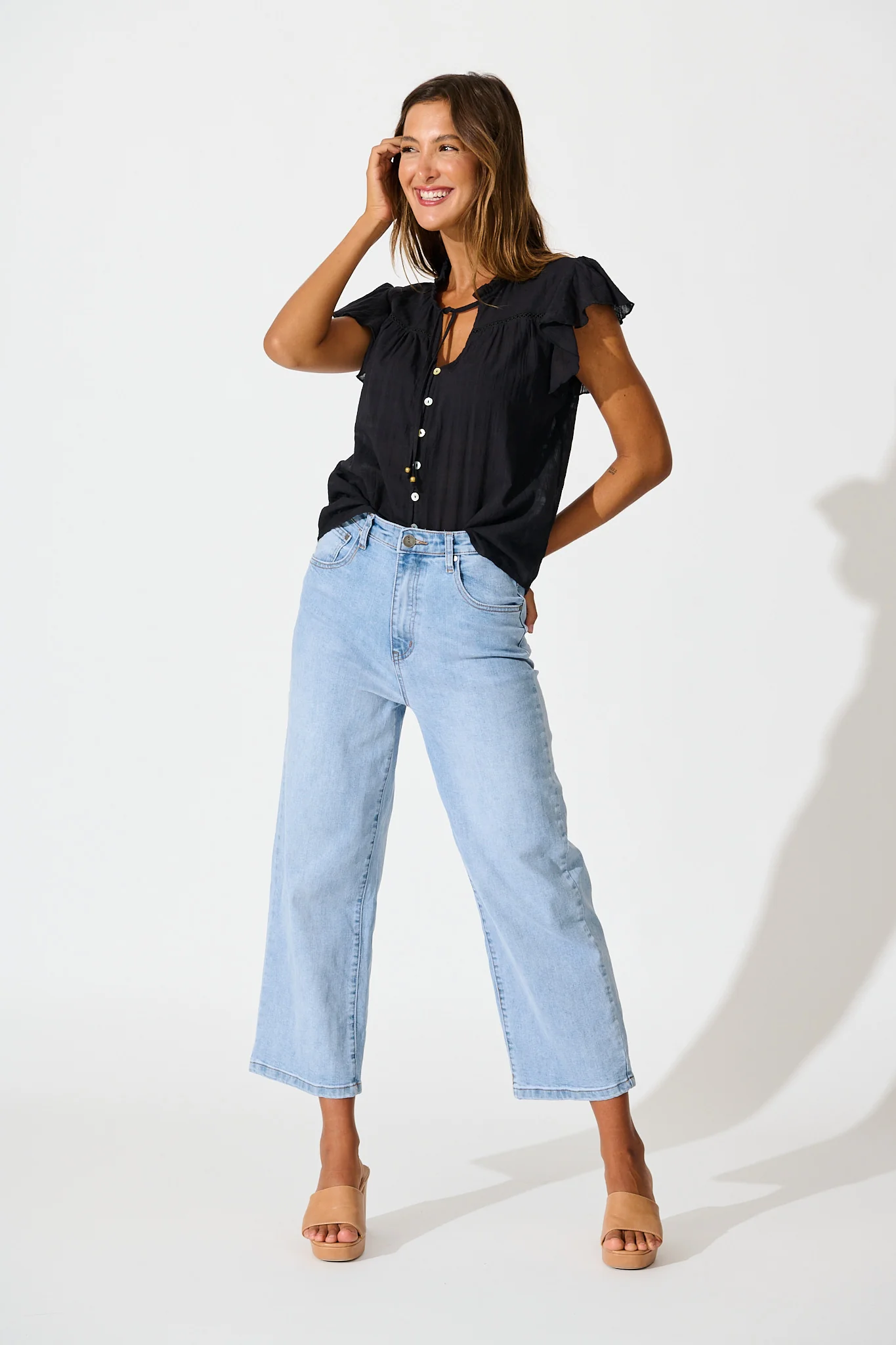 Donelle Shirt in Black Cotton - Image 4