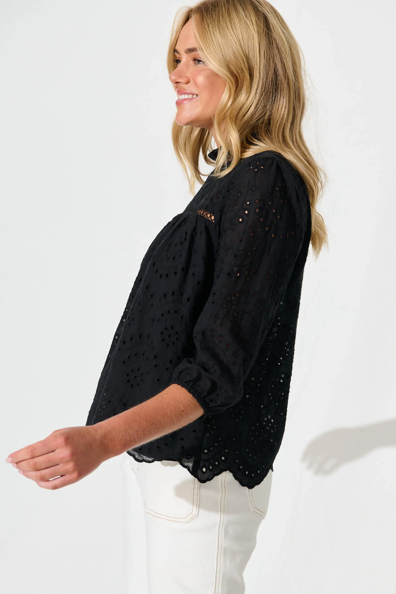 Donia Top In Black Embroidery Cotton - Image 2