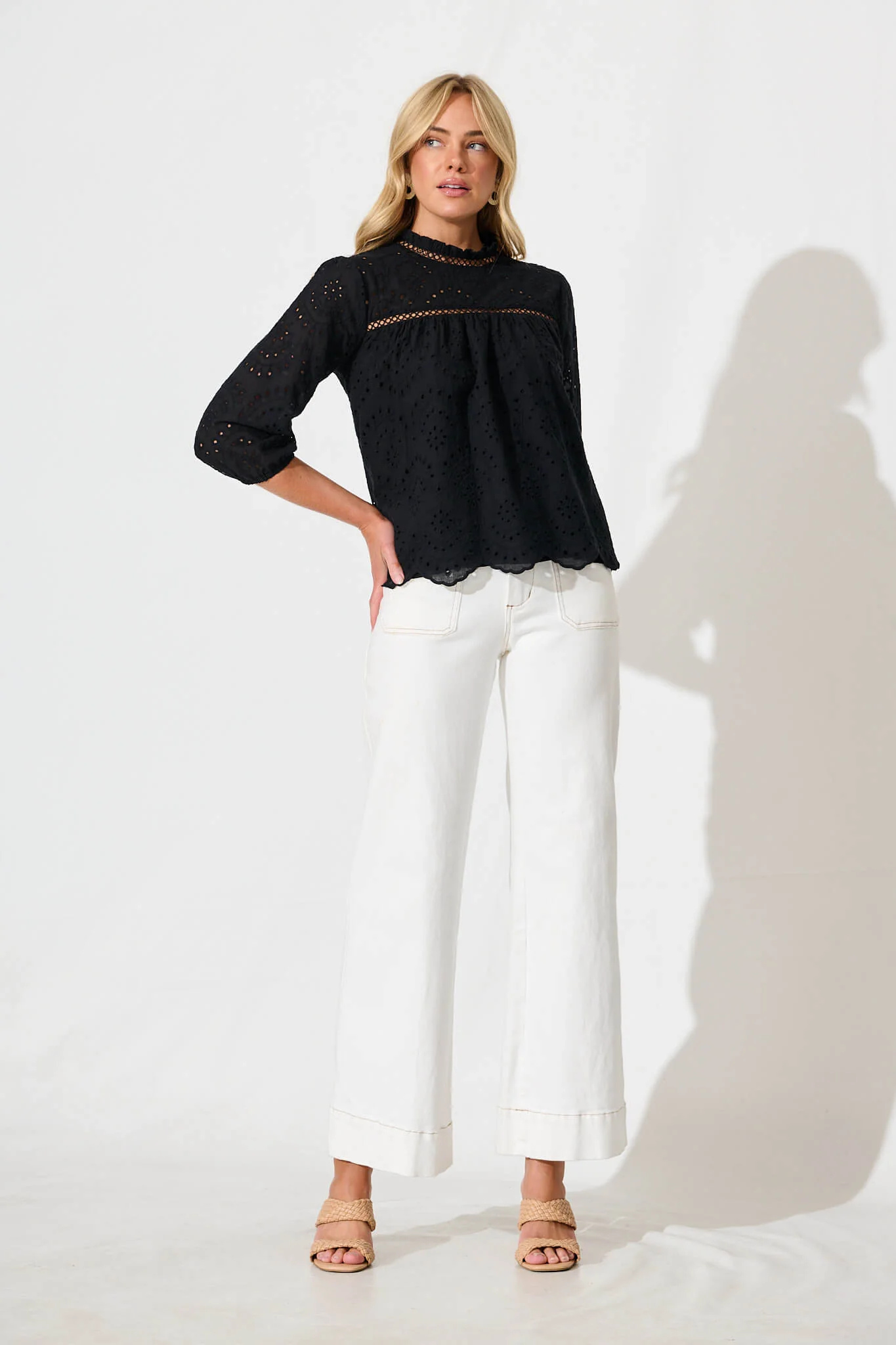 Donia Top In Black Embroidery Cotton - Image 4