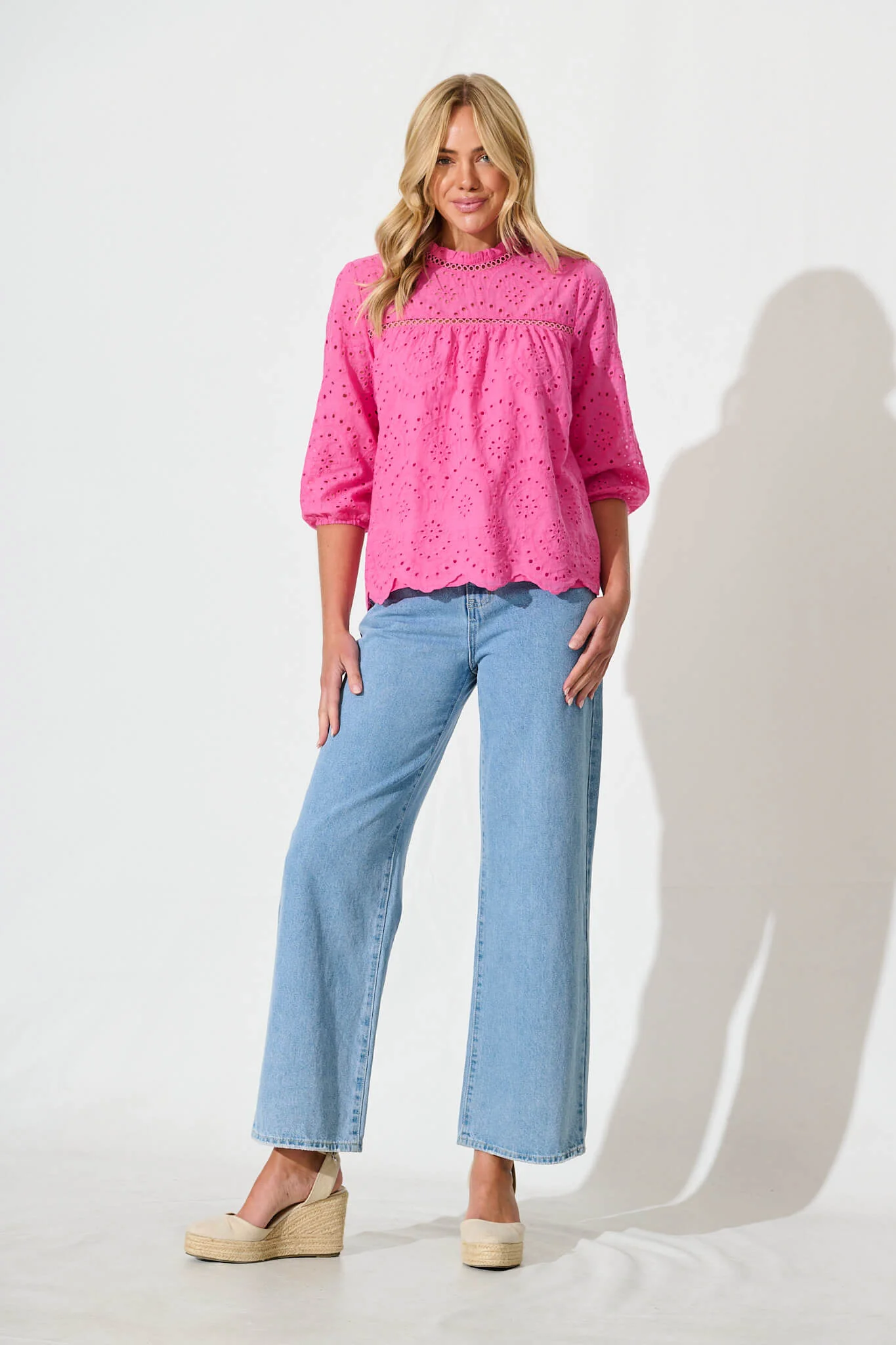 Donia Top In Pink Embroidery Cotton - Image 4