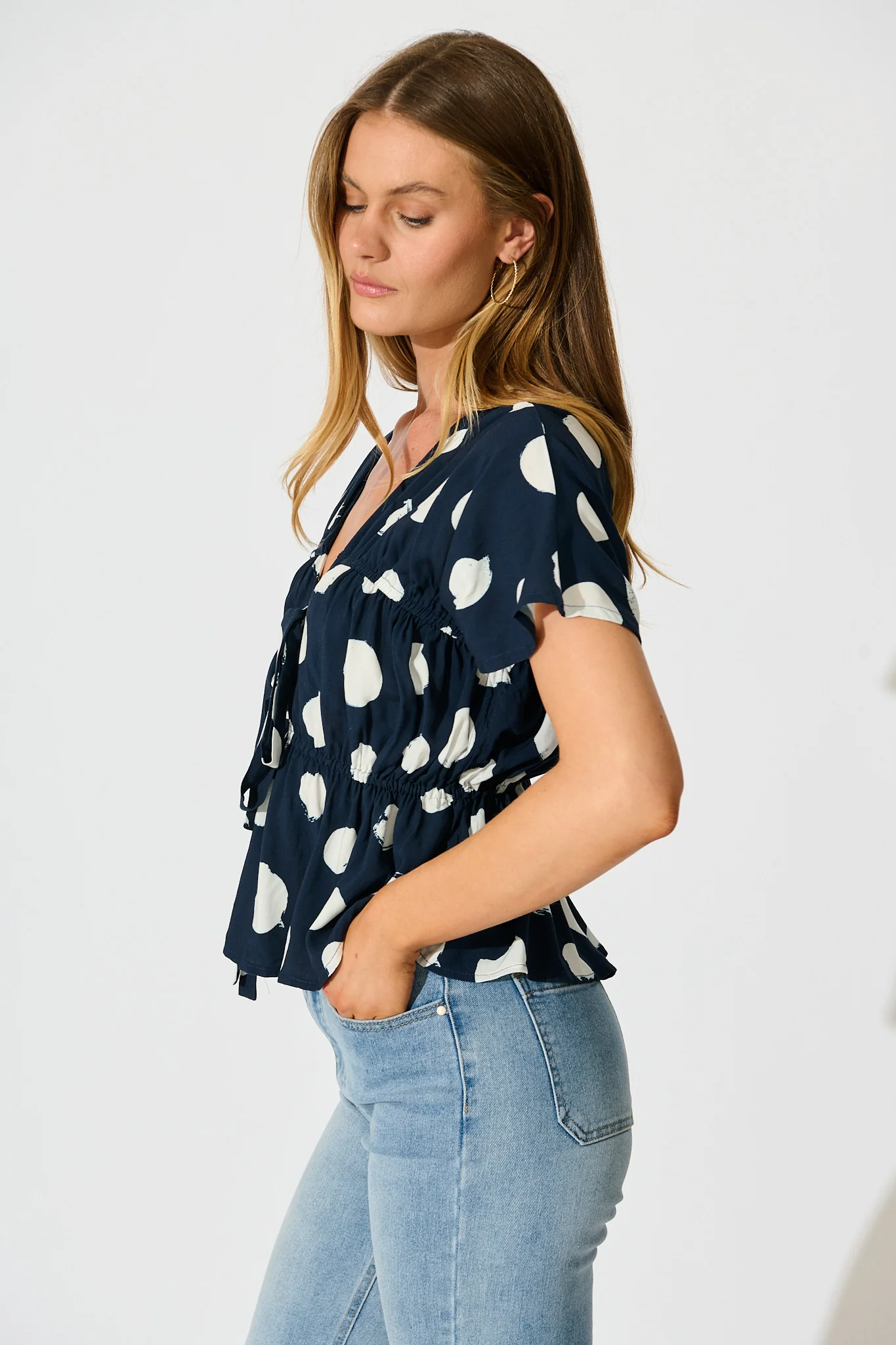 Dotted Rhythm Top in Navy with White Spot - Image 2